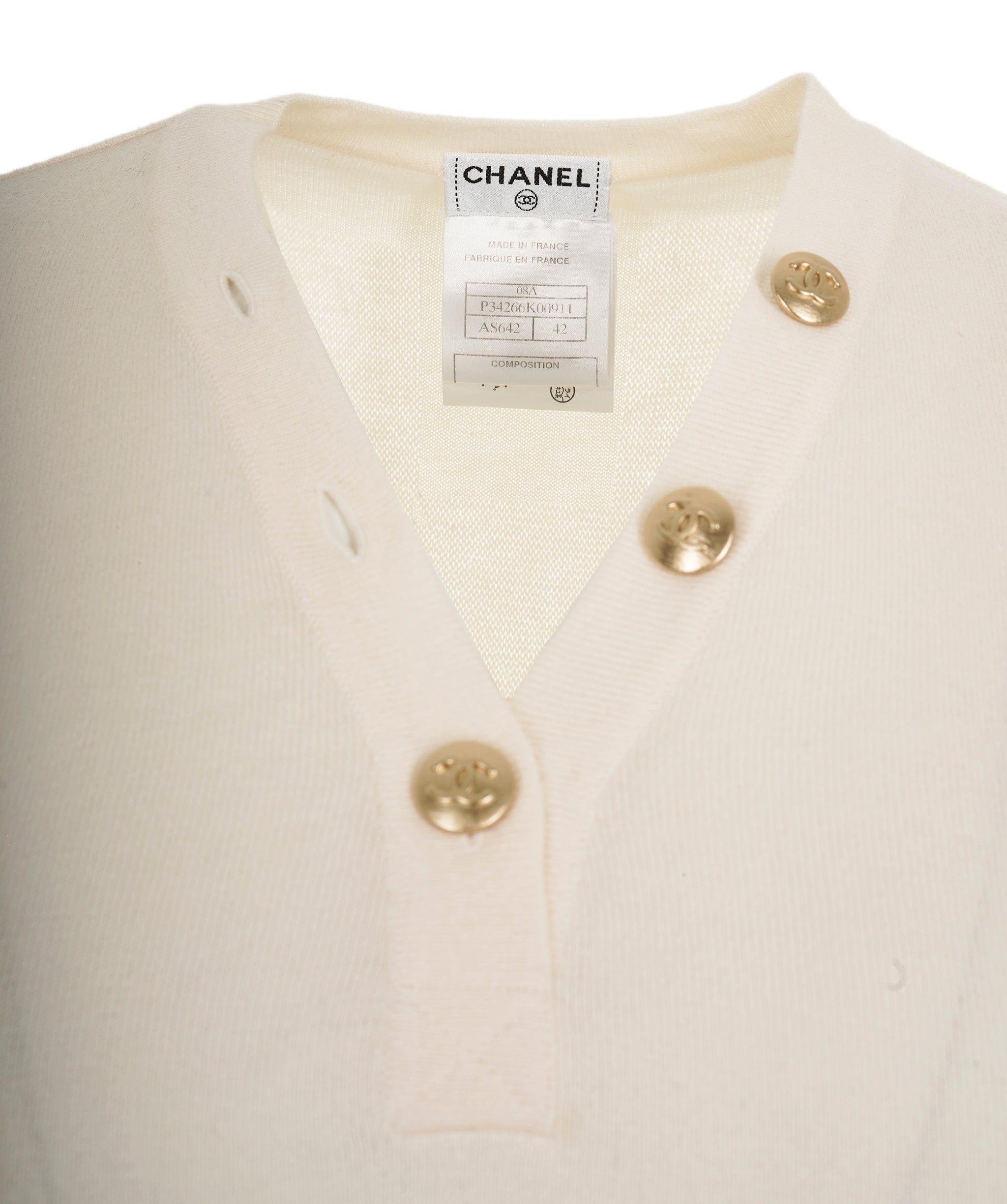 Chanel Chanel CC CC Button Sweater Cream ASL9010