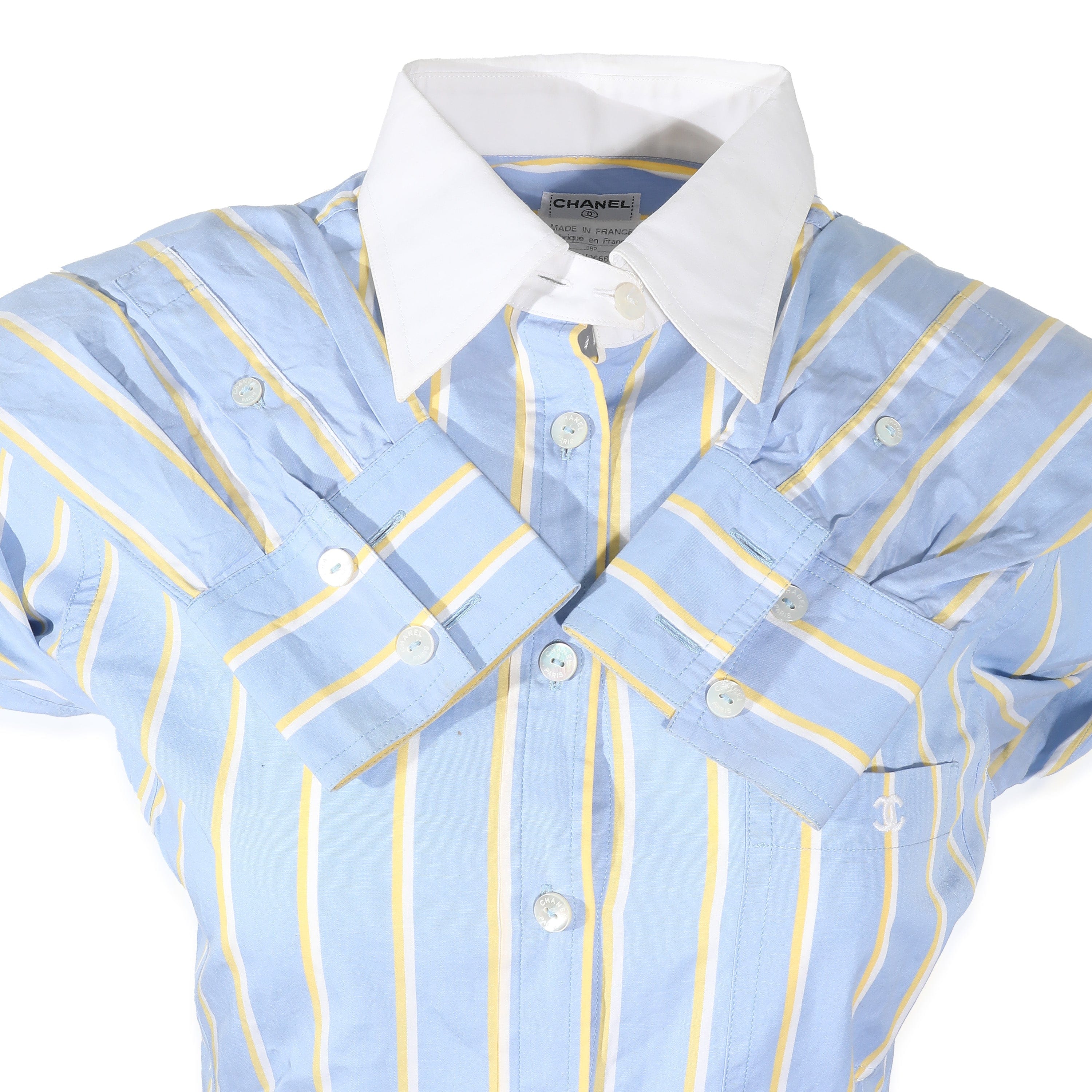 Chanel Chanel CC Stripe Button up Shirt Blue ASL9210