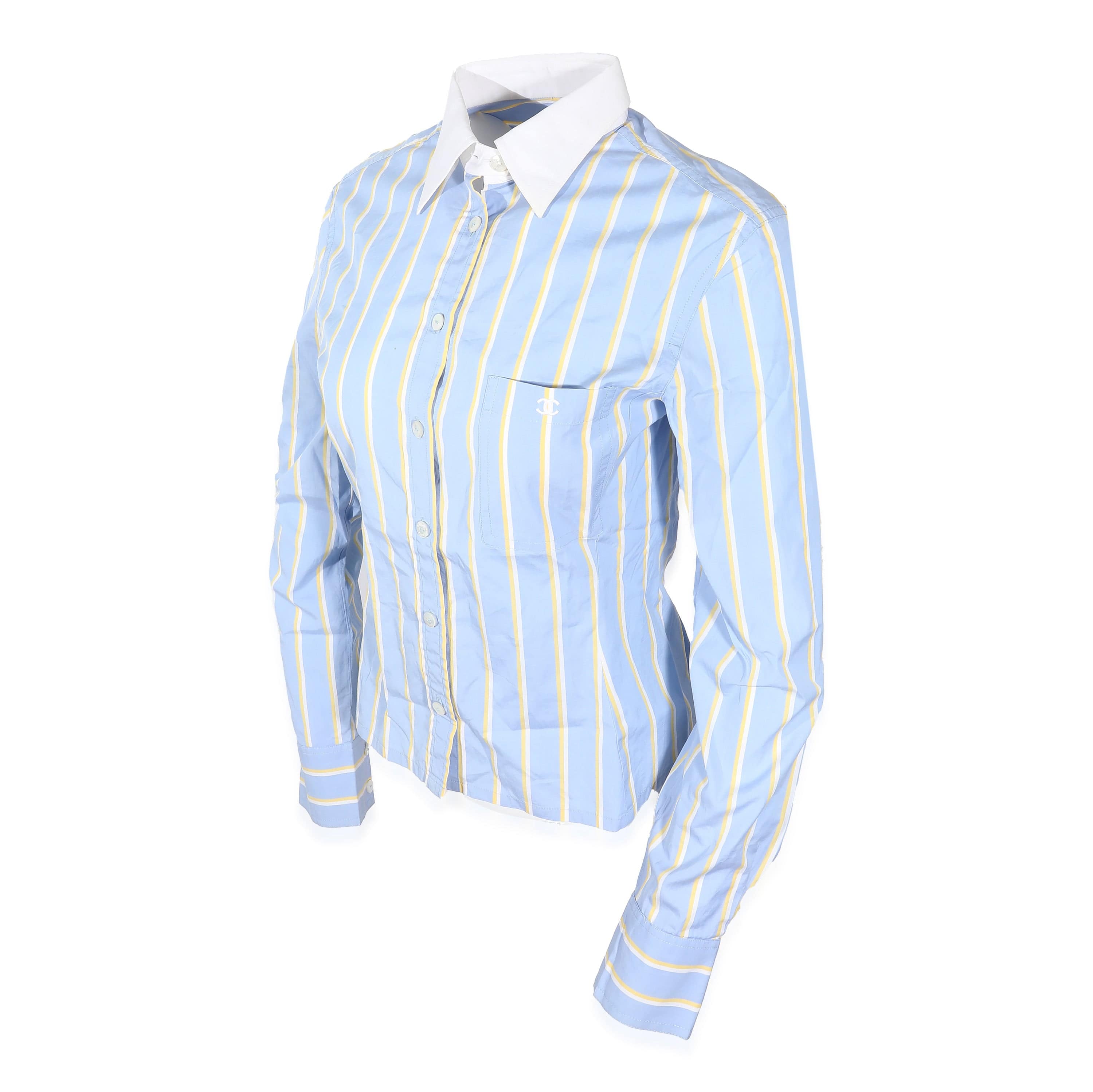 Chanel Chanel CC Stripe Button up Shirt Blue ASL9210