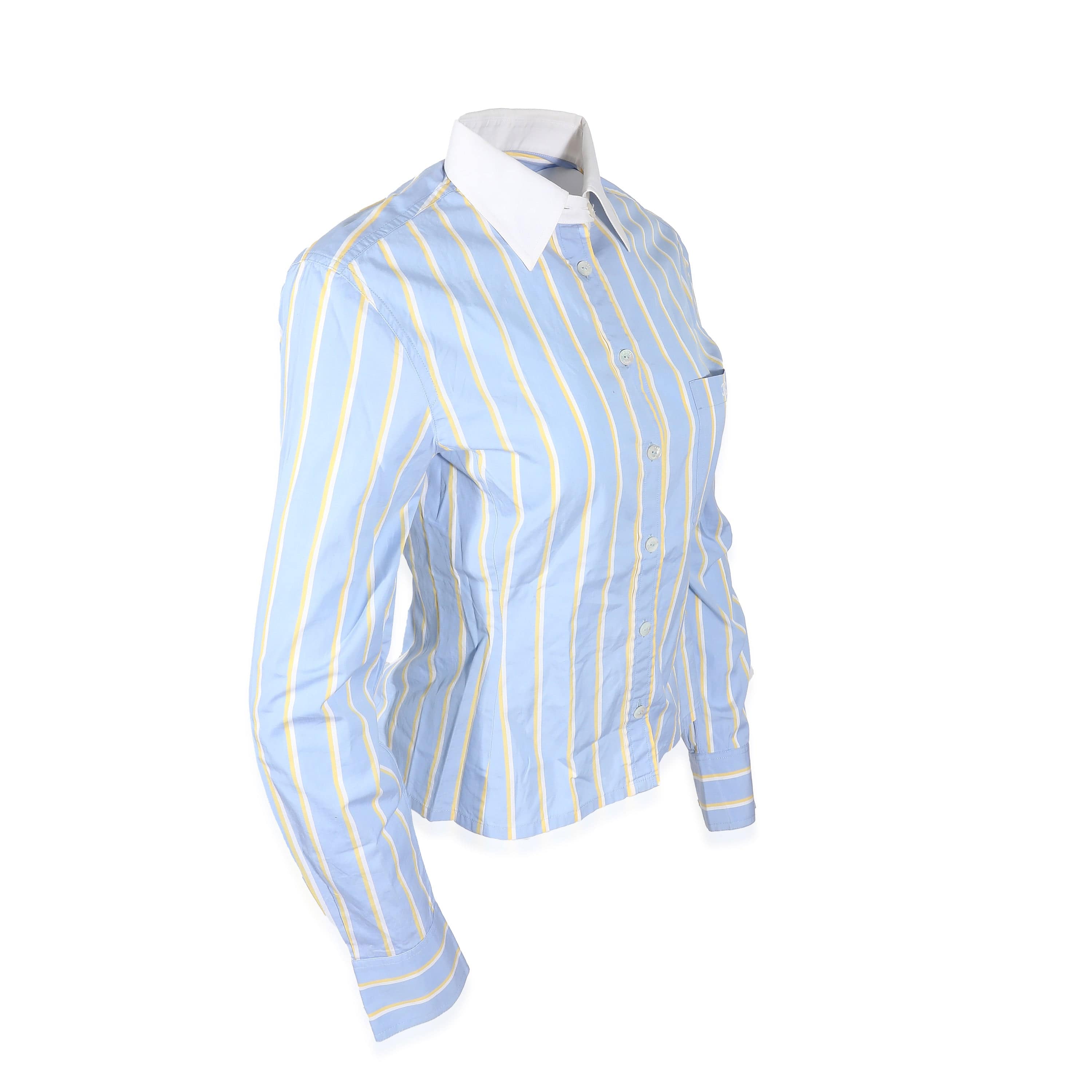 Chanel Chanel CC Stripe Button up Shirt Blue ASL9210