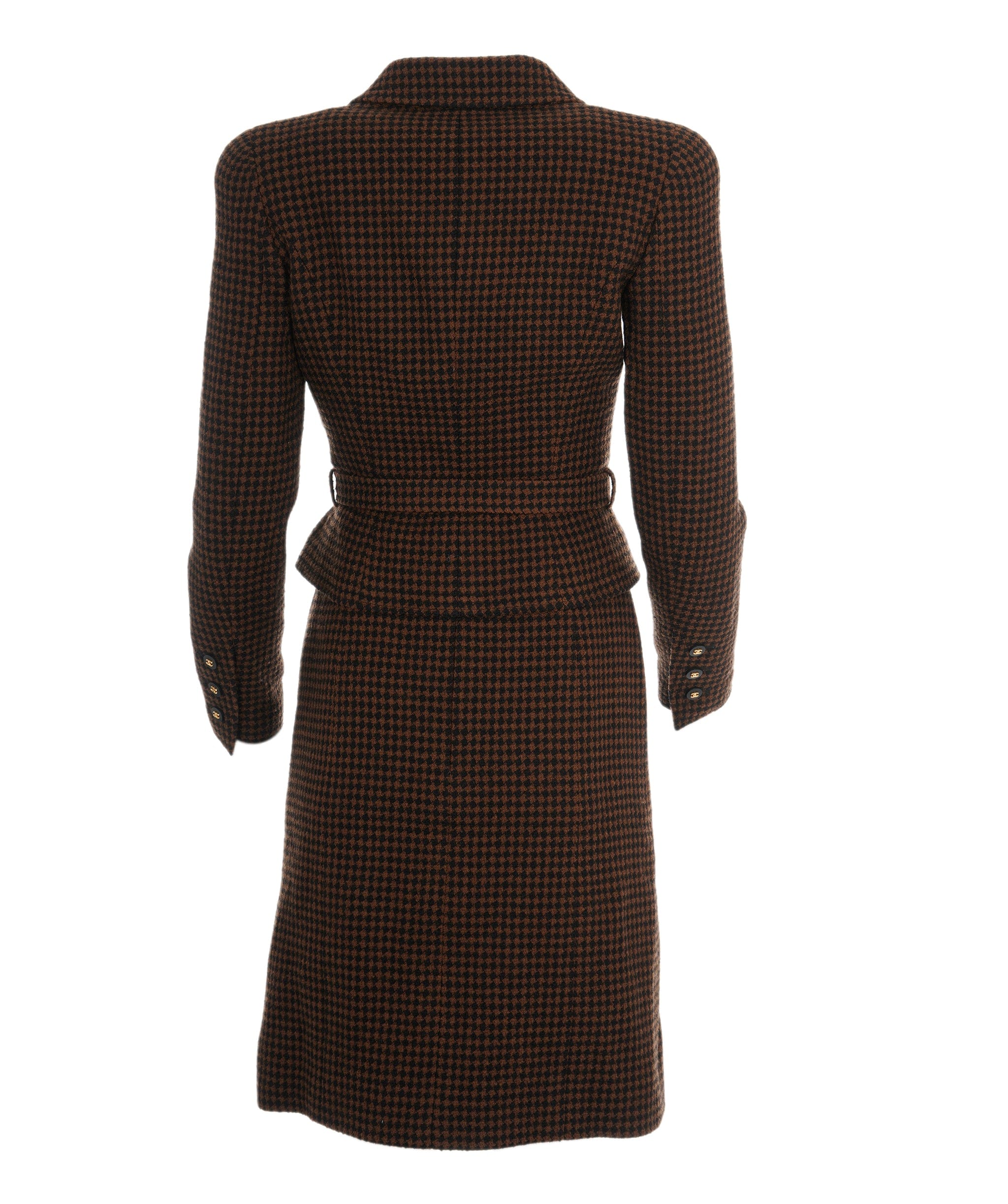 Chanel Chanel Coco Button Houndstooth Tweed Suit Jacket Skirt 96A Brown AVC1884