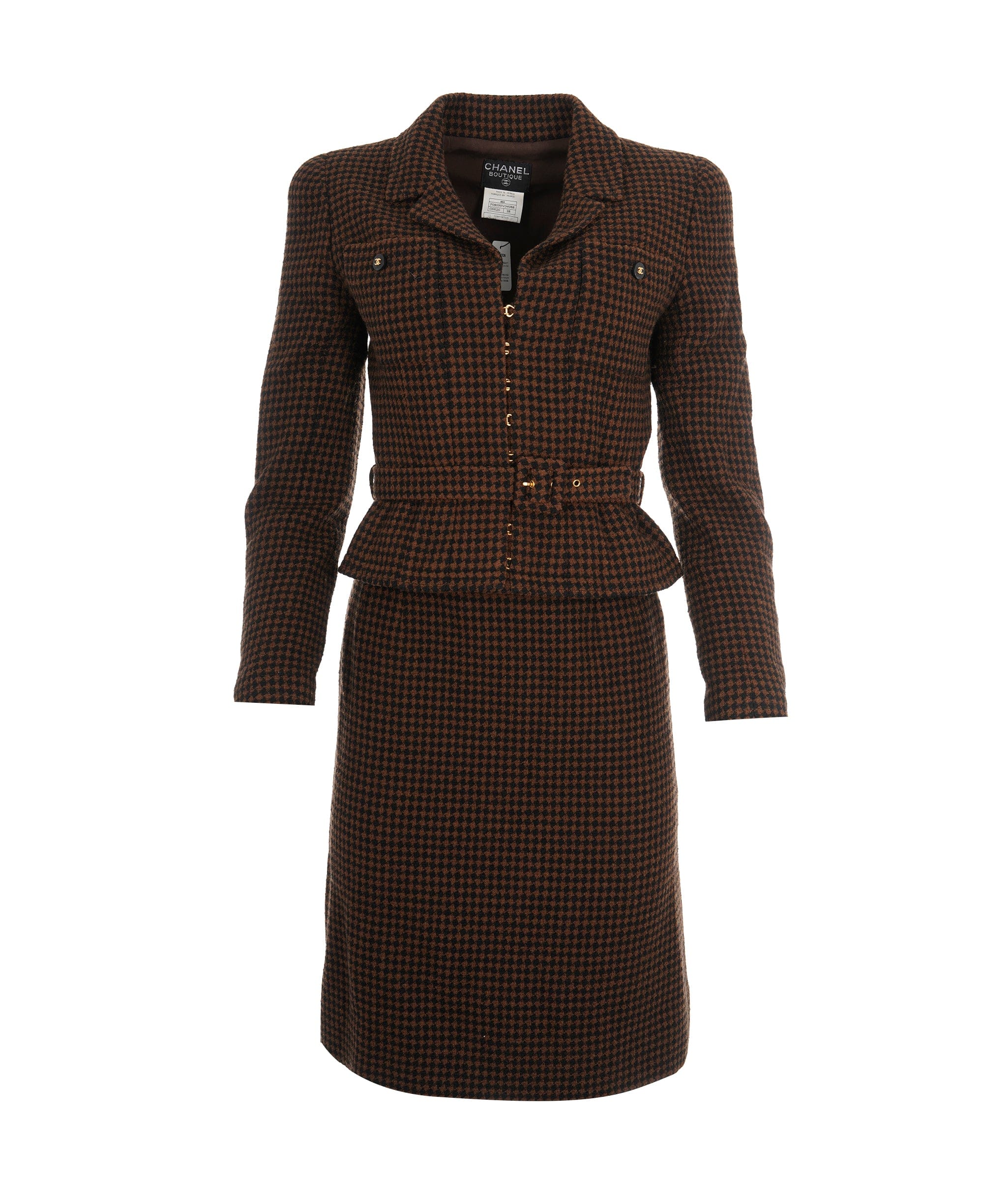 Chanel Chanel Coco Button Houndstooth Tweed Suit Jacket Skirt 96A Brown AVC1884