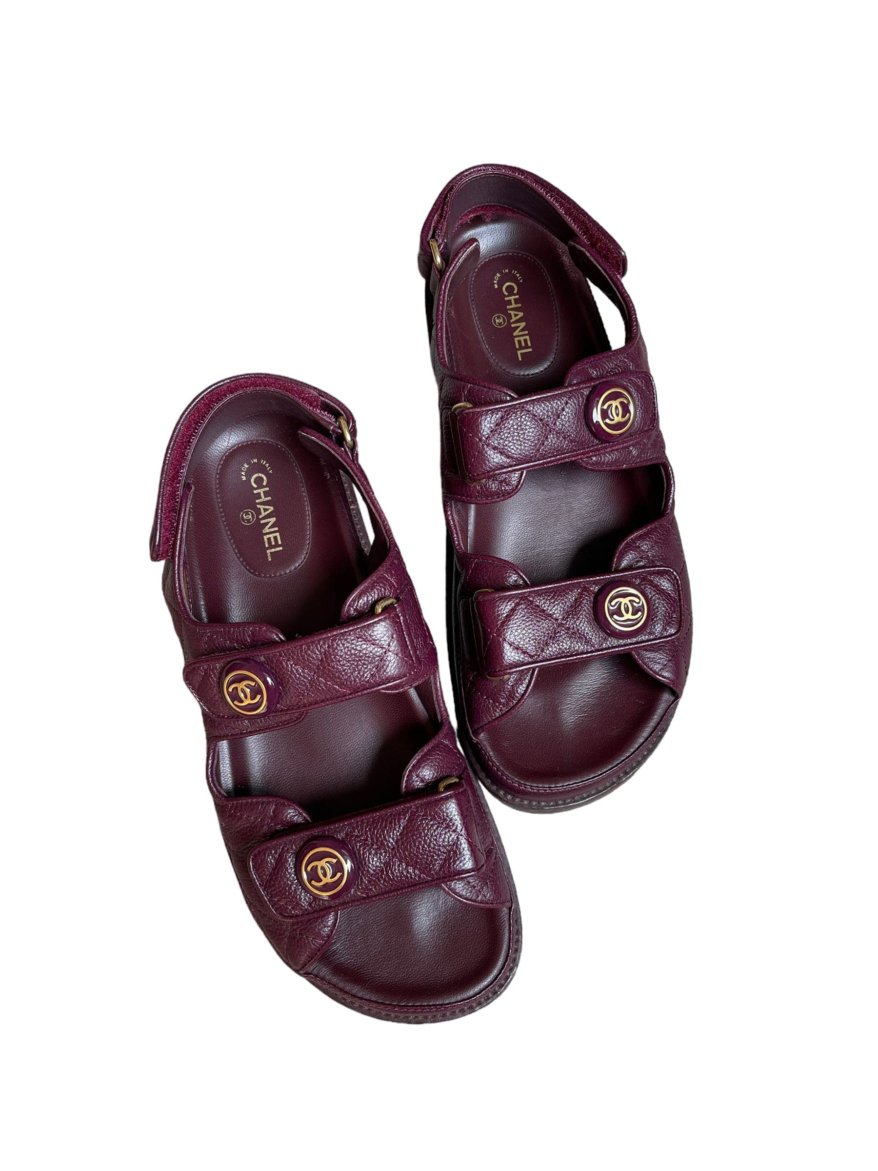 Chanel Chanel Dad Sandals Burgundy Caviar GHW 38.5 SKC1609