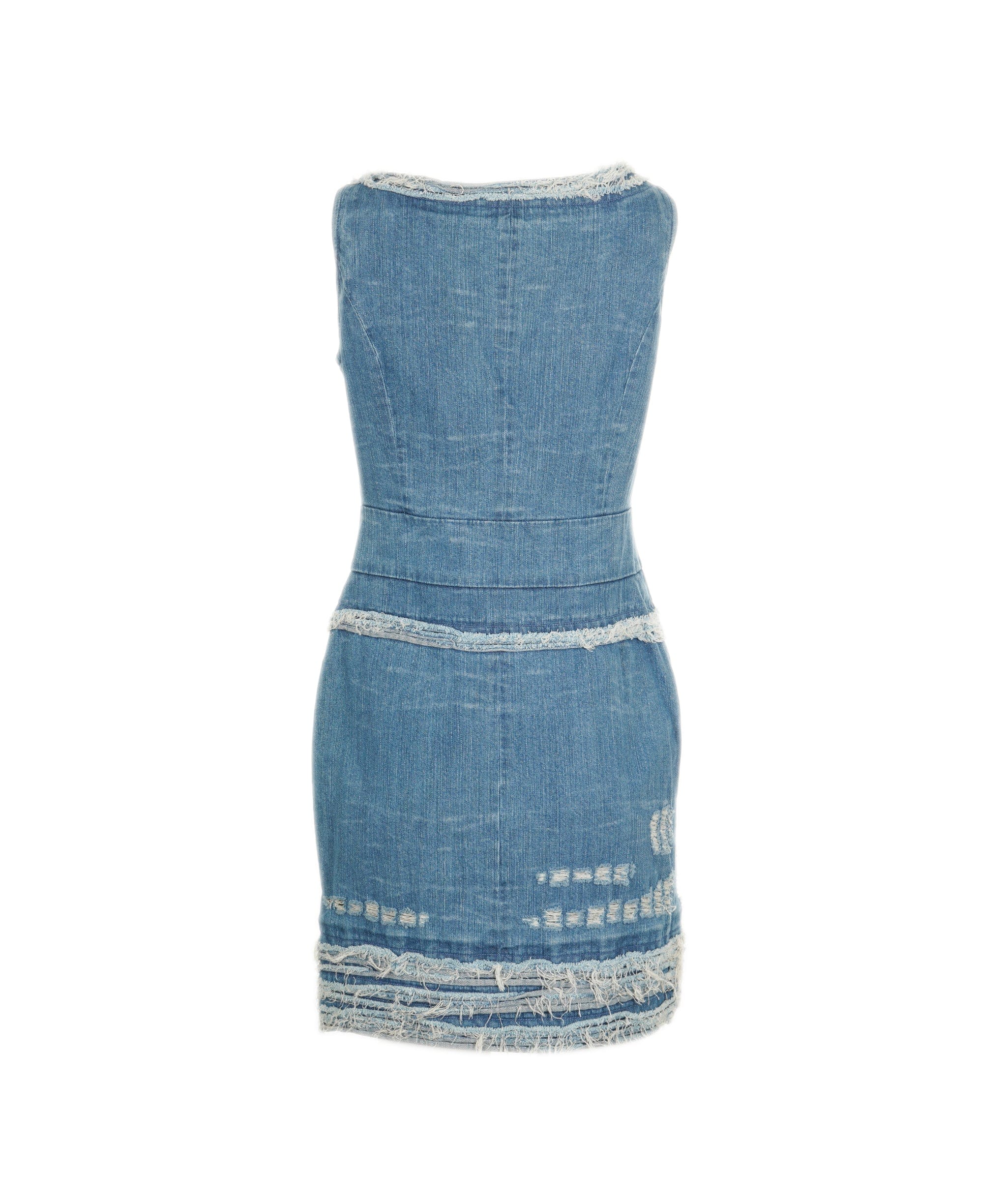 Chanel Chanel Denim Distressed Pinafore Dress with Zip Detail Size FR 40 (UK 12) ASL9296