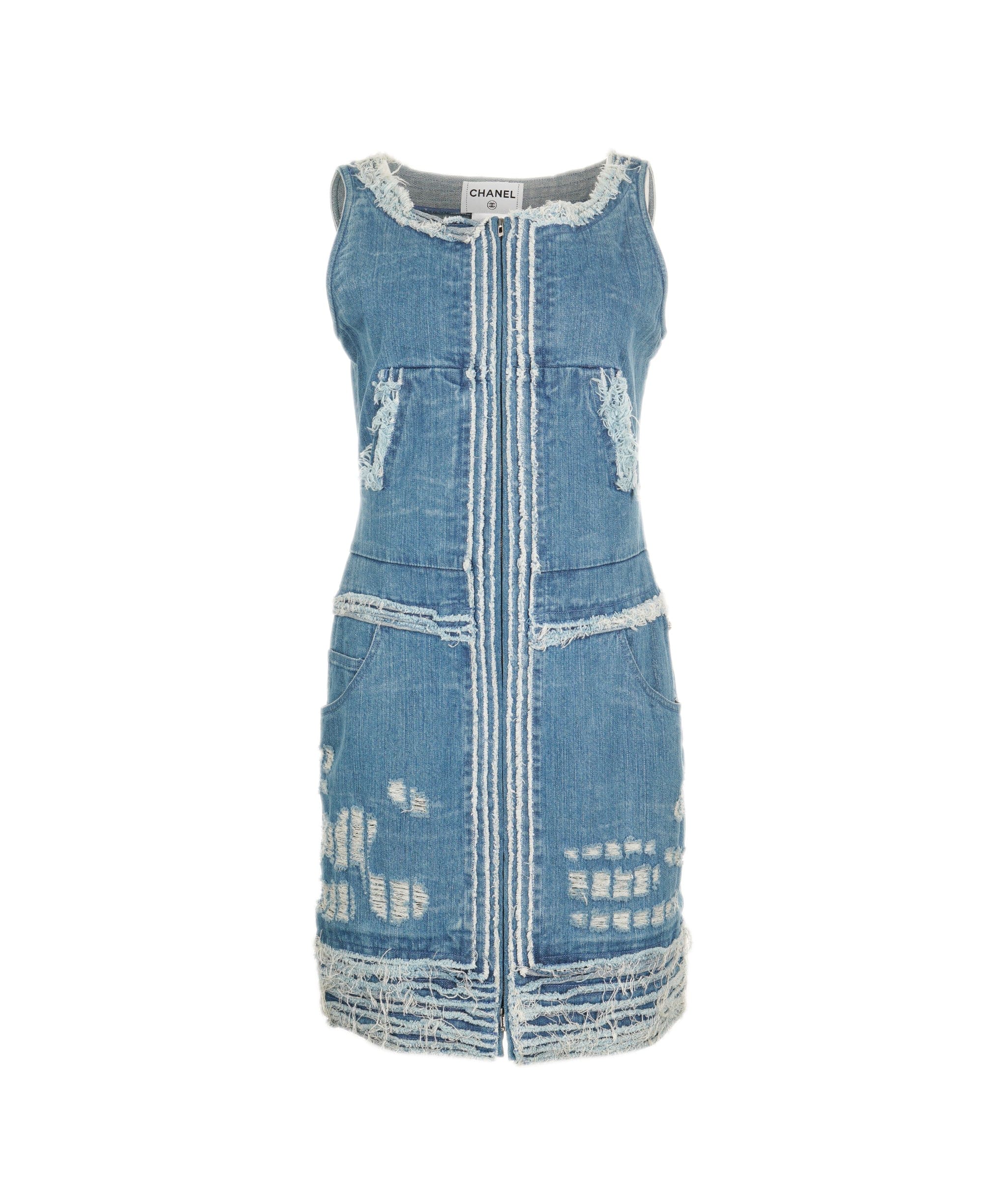 Chanel Chanel Denim Distressed Pinafore Dress with Zip Detail Size FR 40 (UK 12) ASL9296