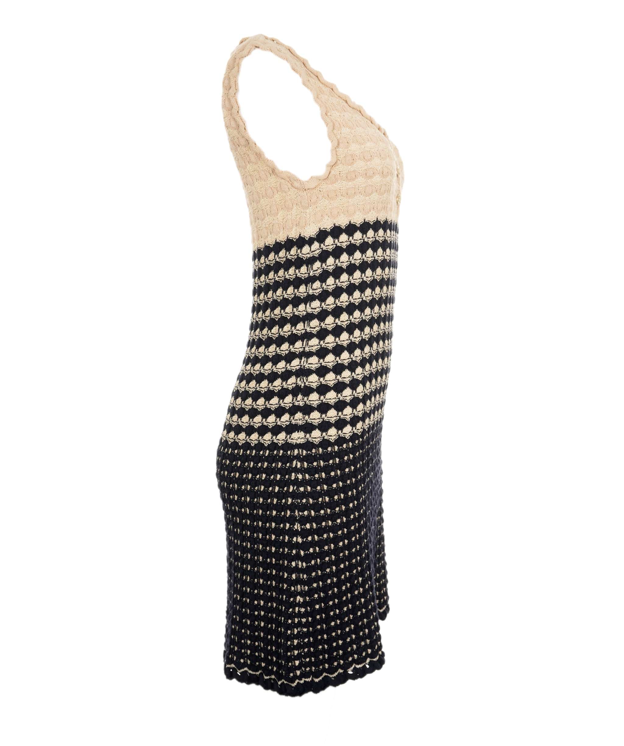 Chanel chanel dress knit gold beige navy  AVL1231