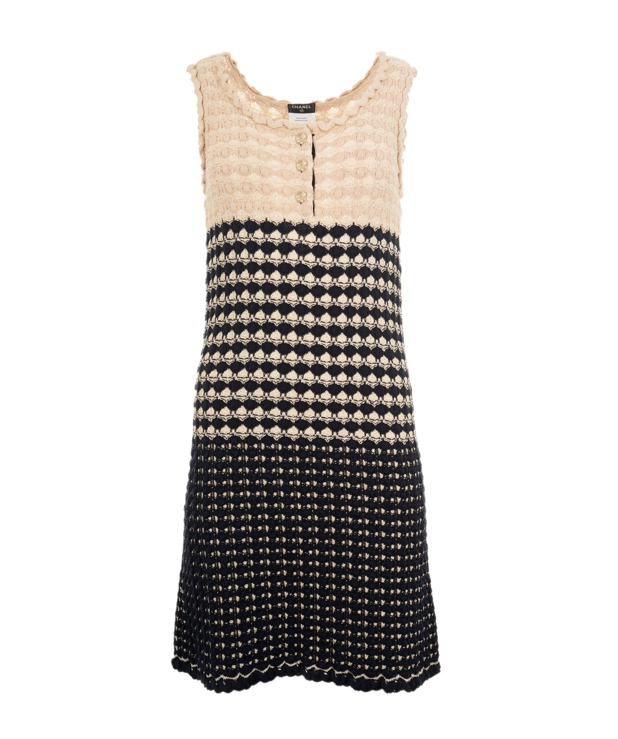 Chanel chanel dress knit gold beige navy  AVL1231