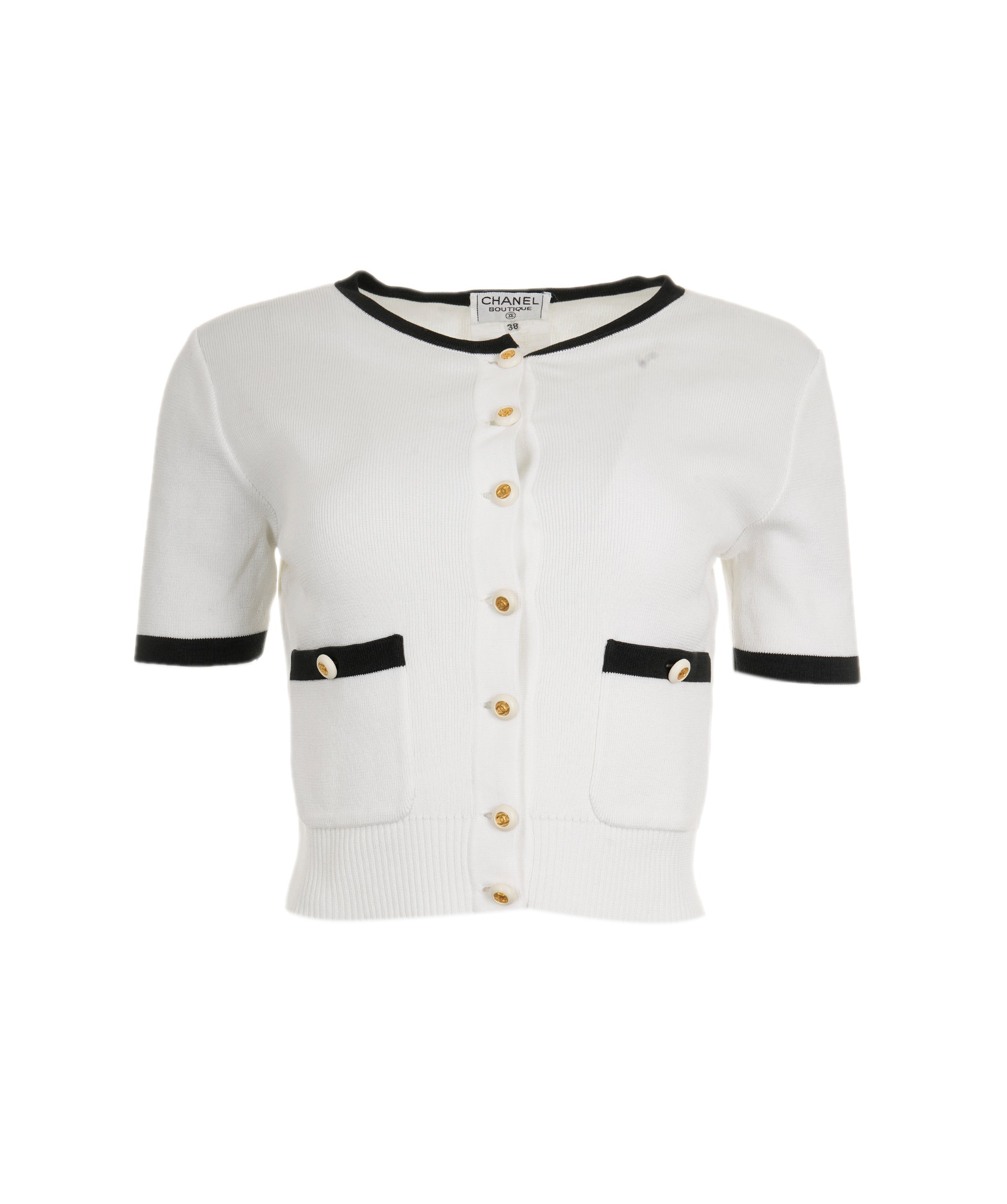 Chanel Chanel Gold Button Cropped Cardigan White ASL9341