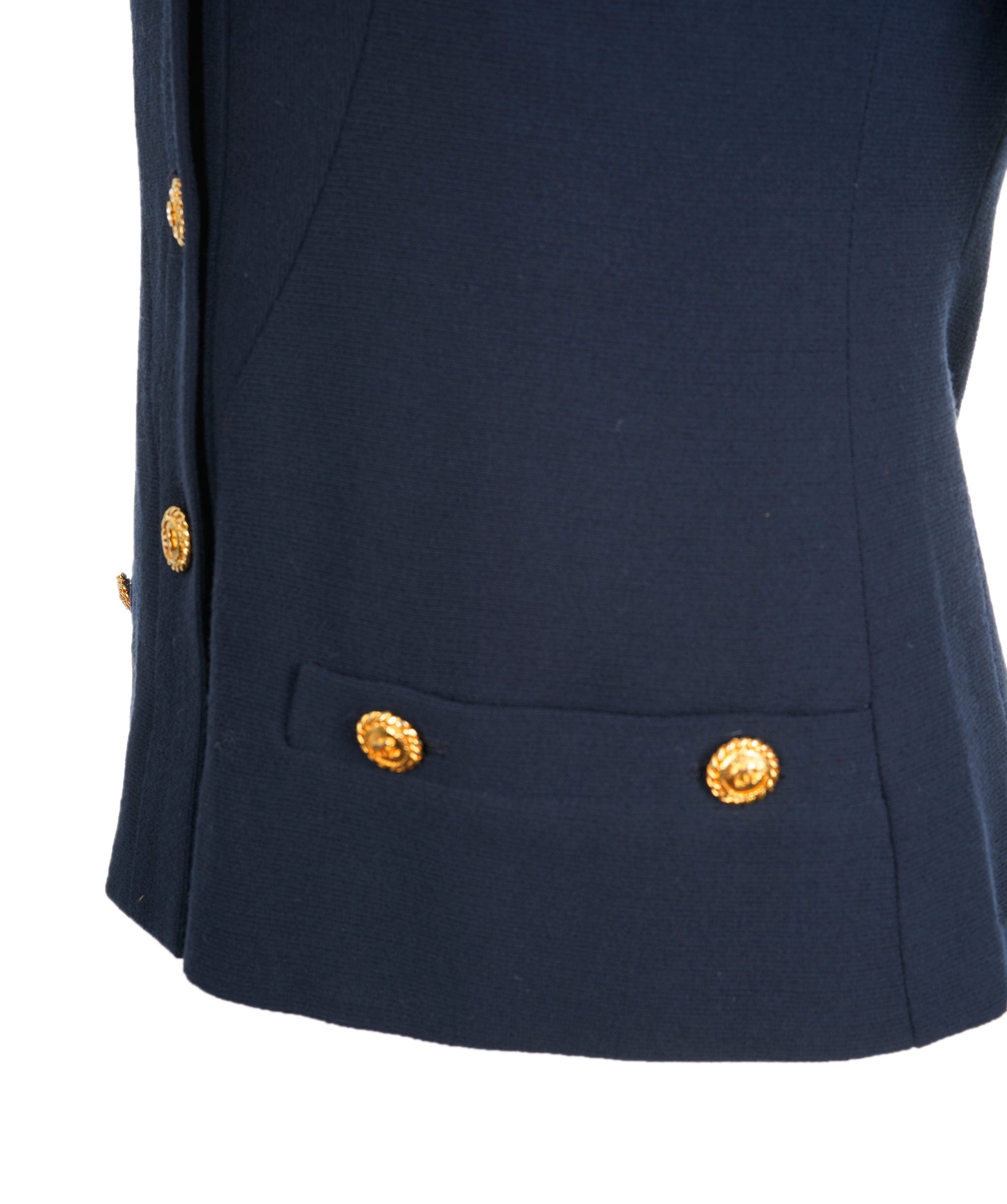 Chanel Chanel Gold Button Pleats Skirt Suit Navy ASL8231