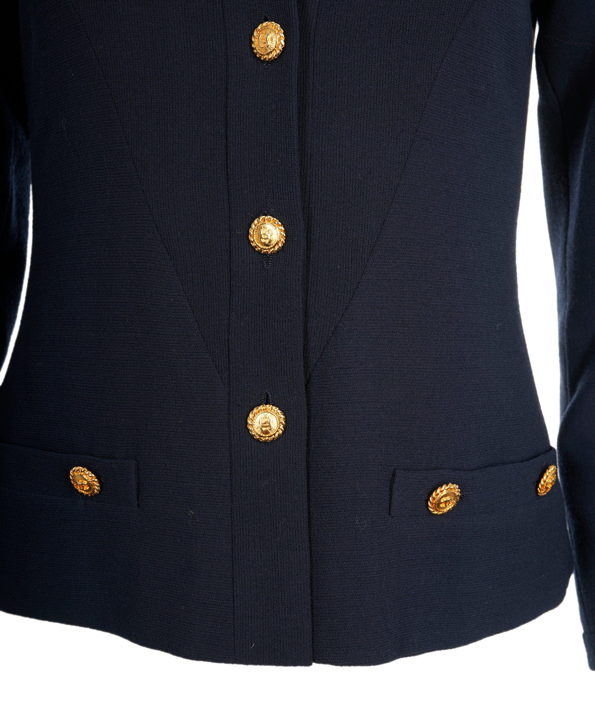 Chanel Chanel Gold Button Pleats Skirt Suit Navy ASL8231