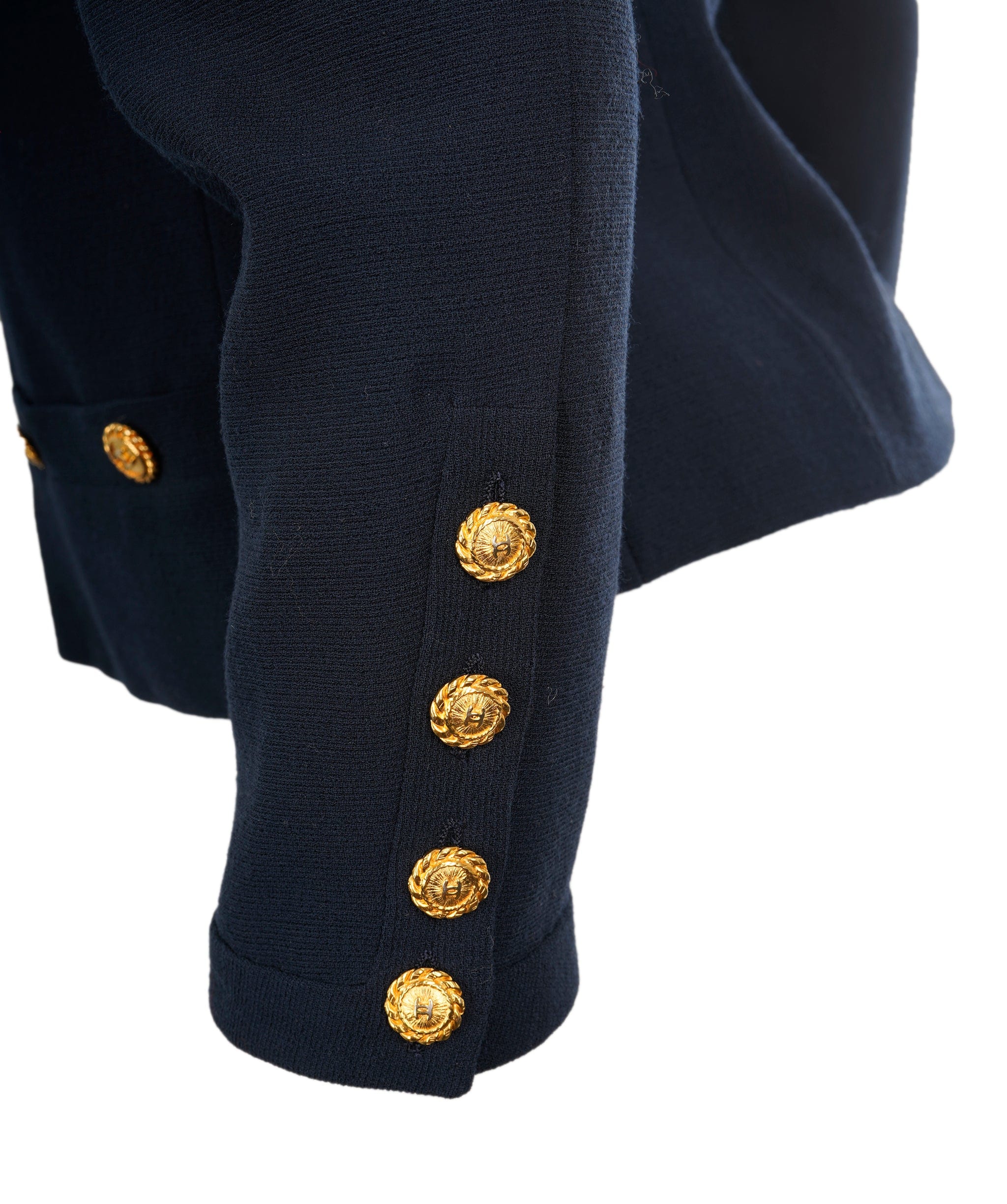 Chanel Chanel Gold Button Pleats Skirt Suit Navy ASL8231