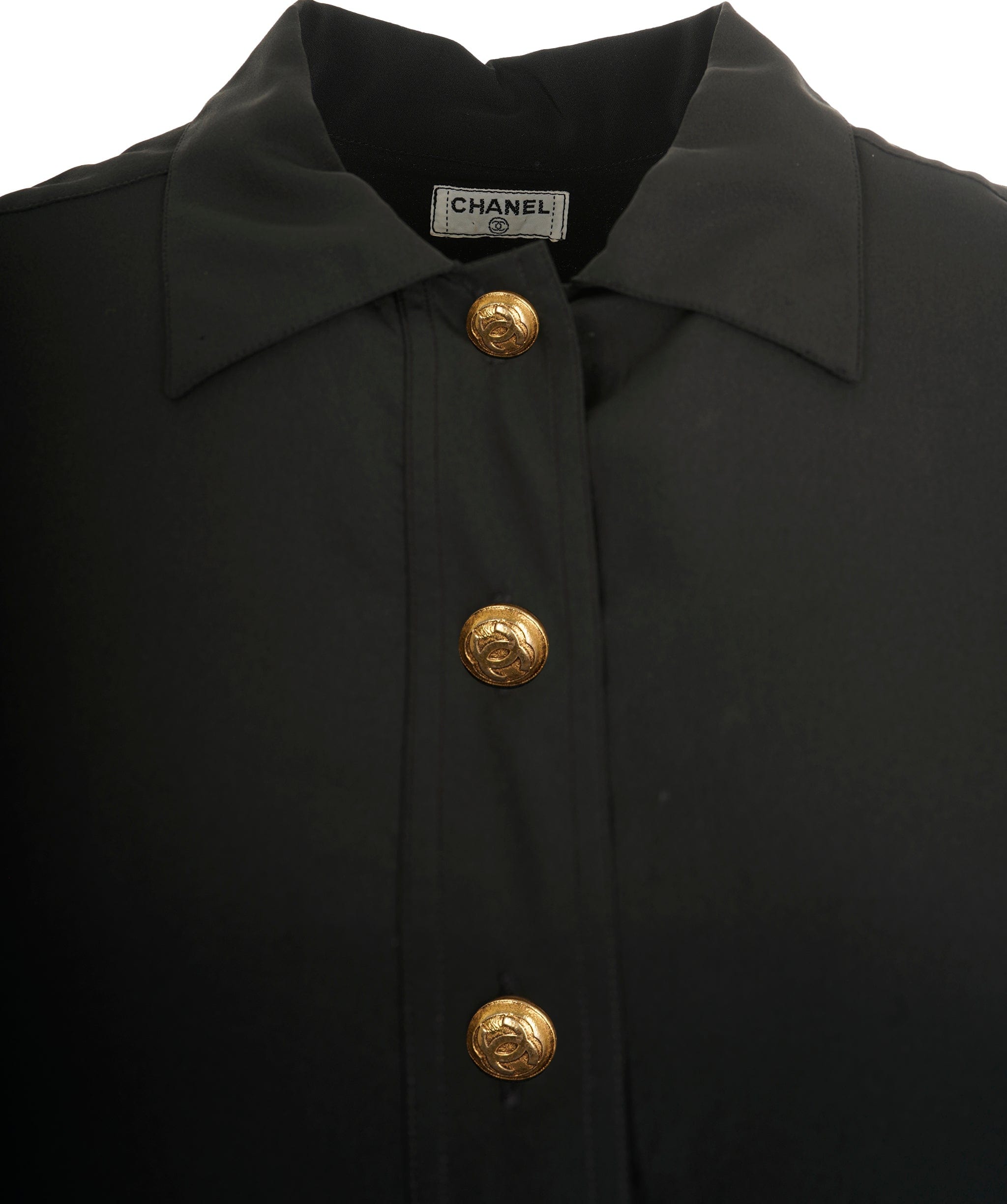 Chanel Chanel Gold Button Pullover SIlk Shirt Black ASL9147