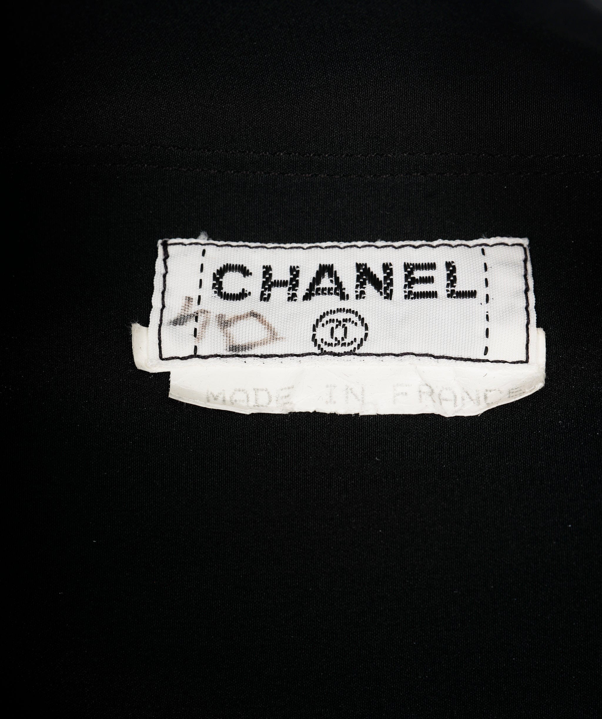 Chanel Chanel Gold Buttons Silk Shirt Black Collarless ASL9938