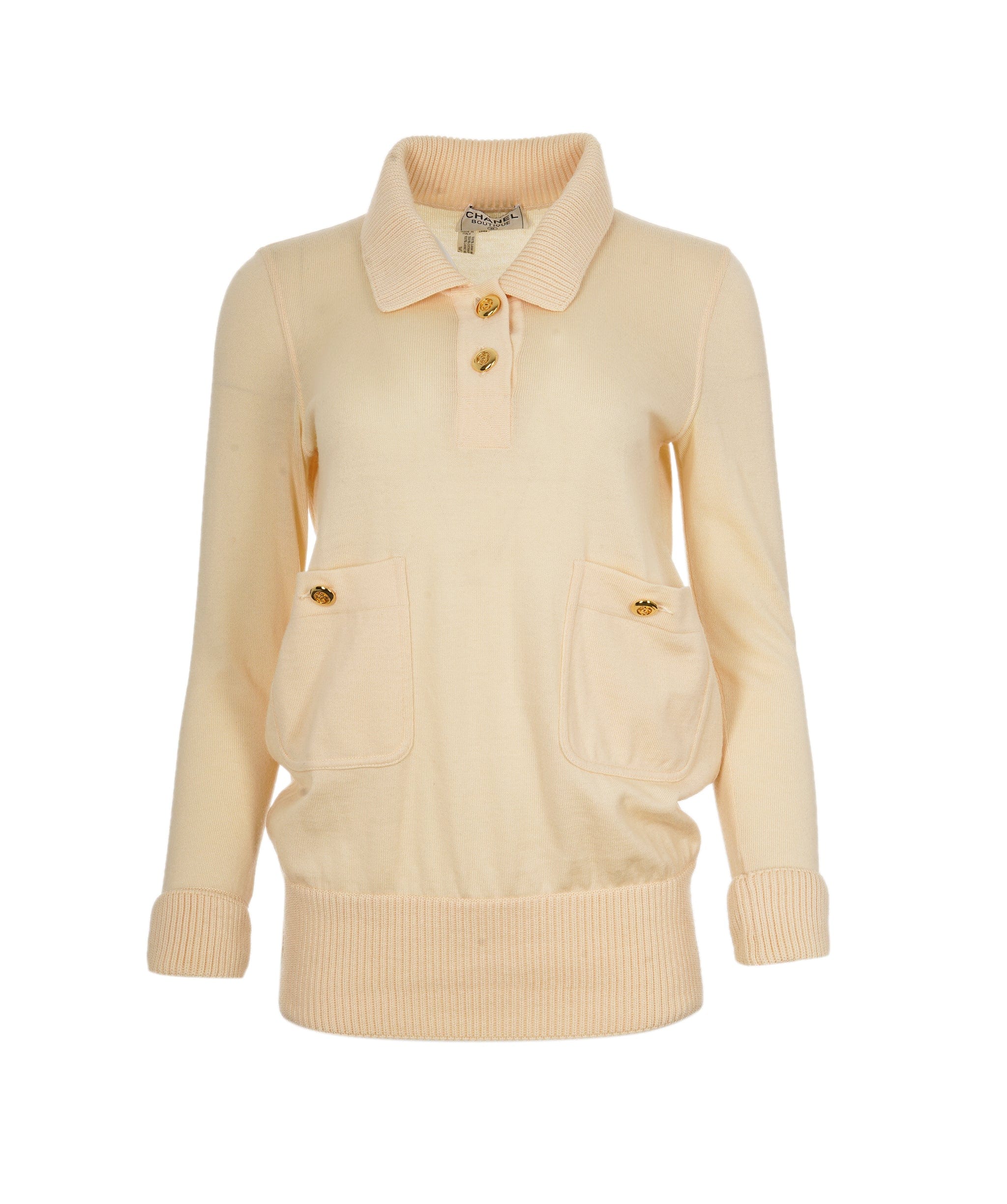 Chanel Chanel Gold Buttons Sweater Ivory ASL6838