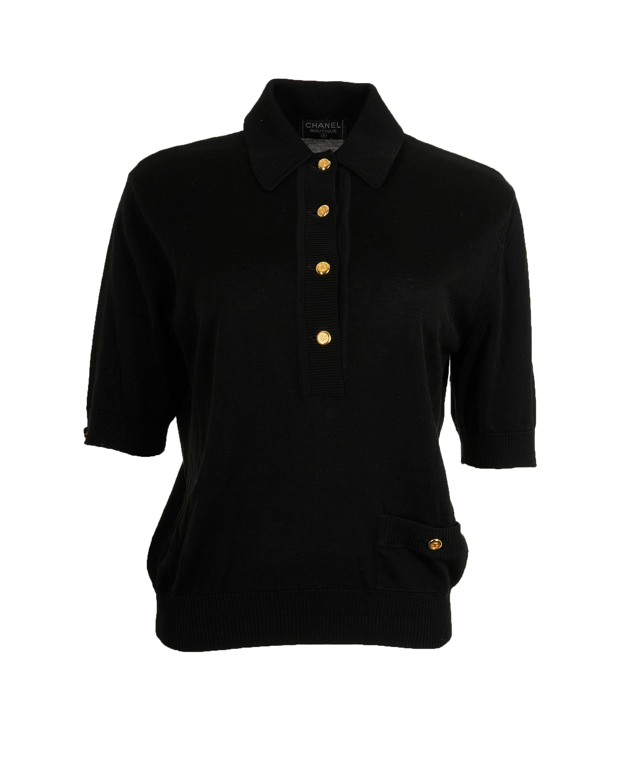 Chanel Chanel Gold CC Button Black Polo #40 ASL9808