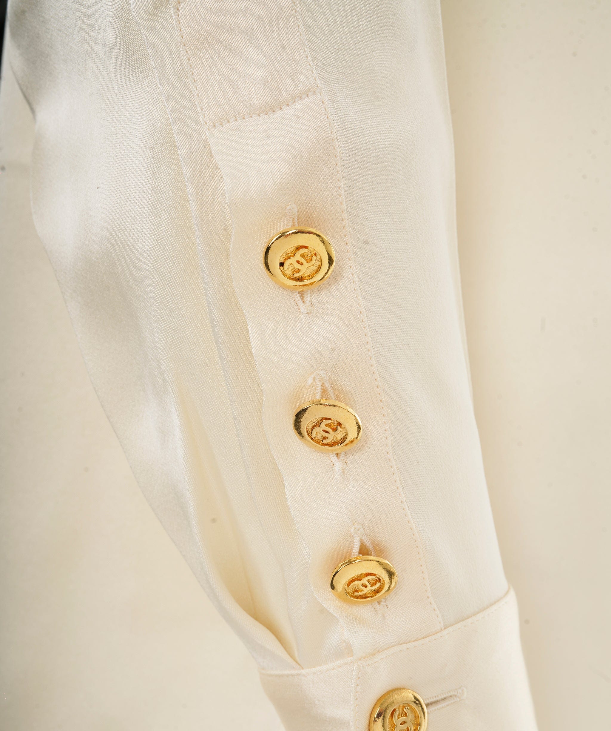 Chanel Chanel Gold Cuffs Buttons Sllk Top ASL7682