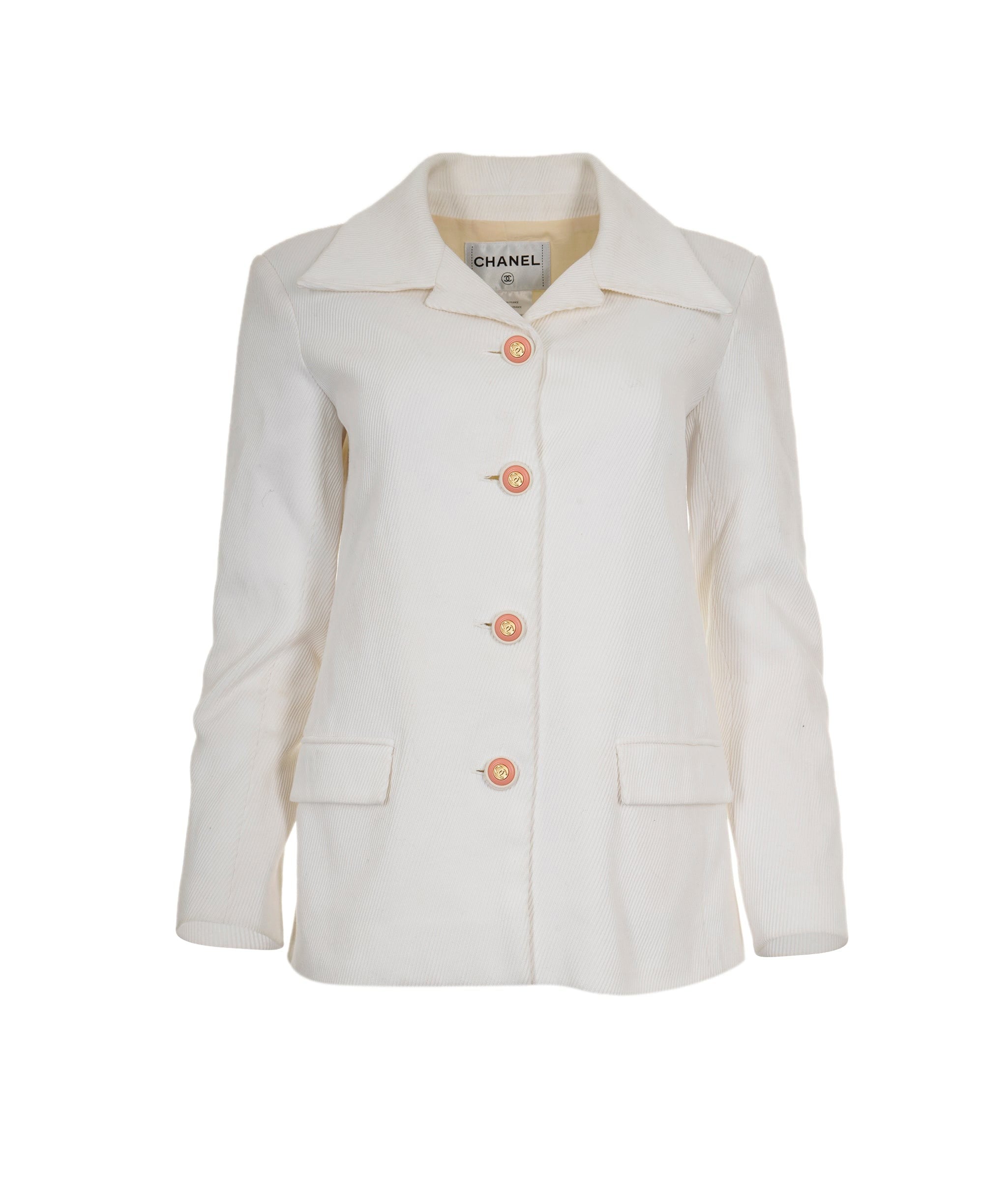 Chanel Chanel jacket white with pink and gold cc buttons AVC1308