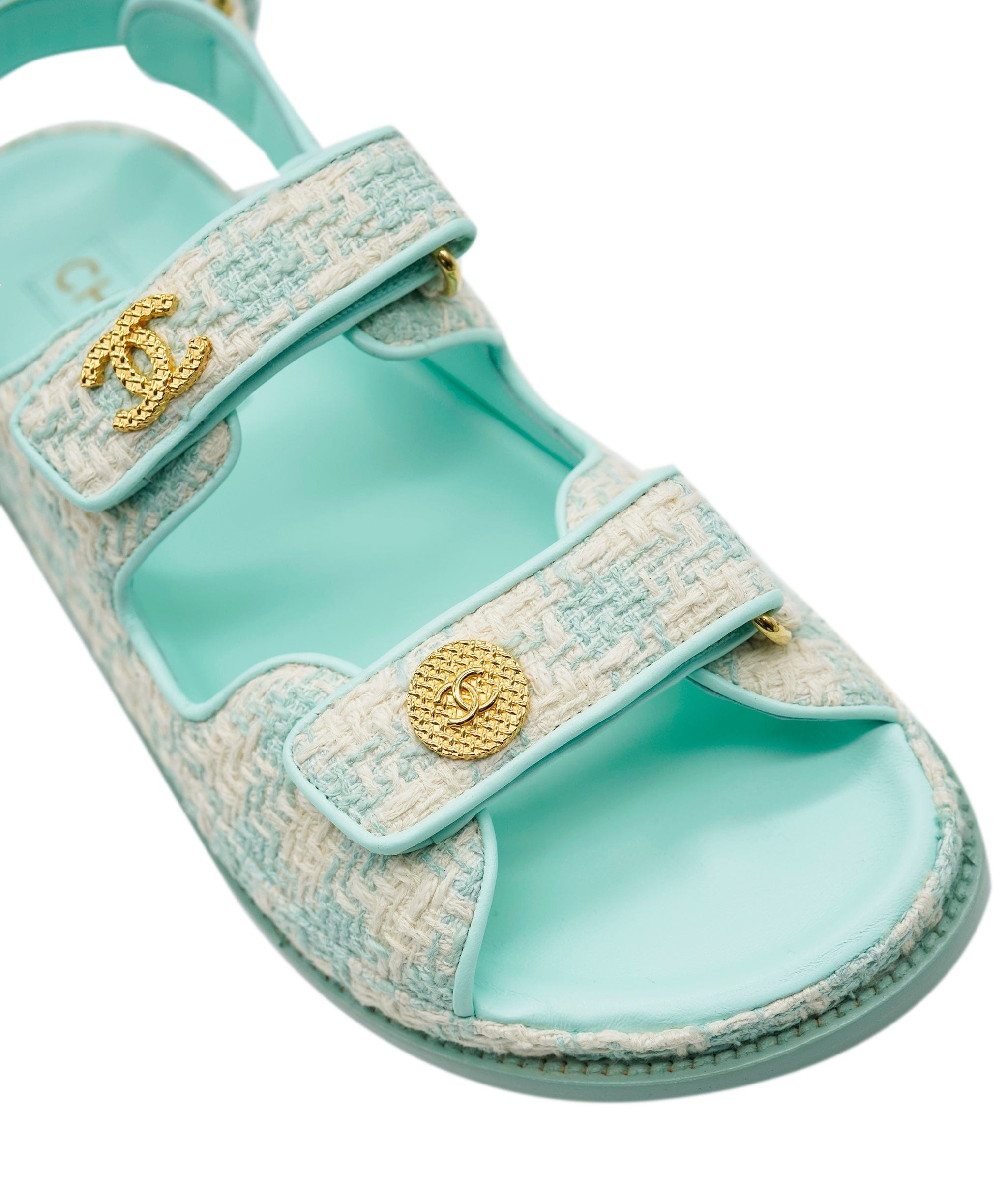 Chanel Chanel Limited Edition Tiffany Blue Tweed Dad Sandals 39  ALL0417