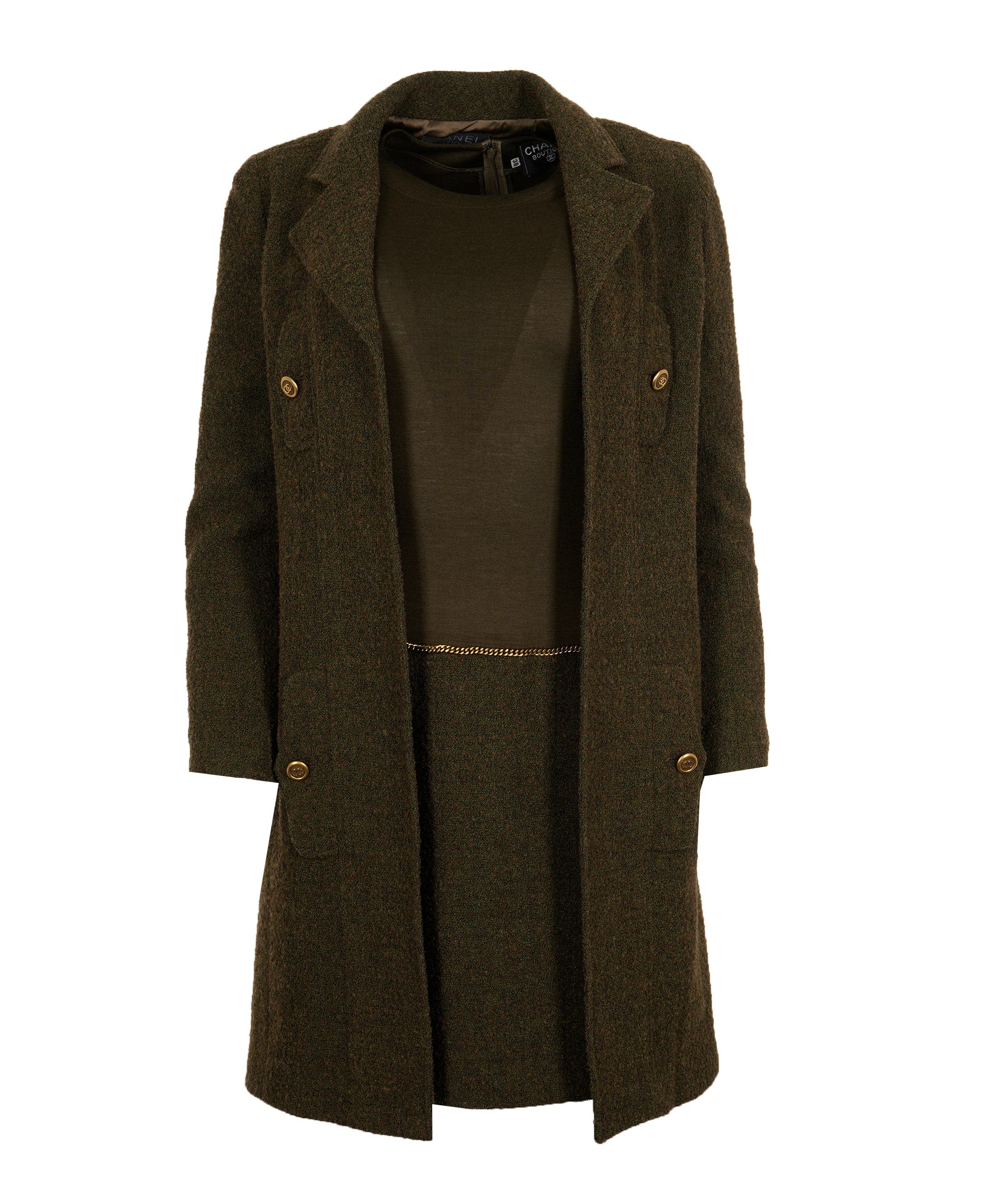 Chanel Chanel Long Jacket & Dress Set Green ASL9632