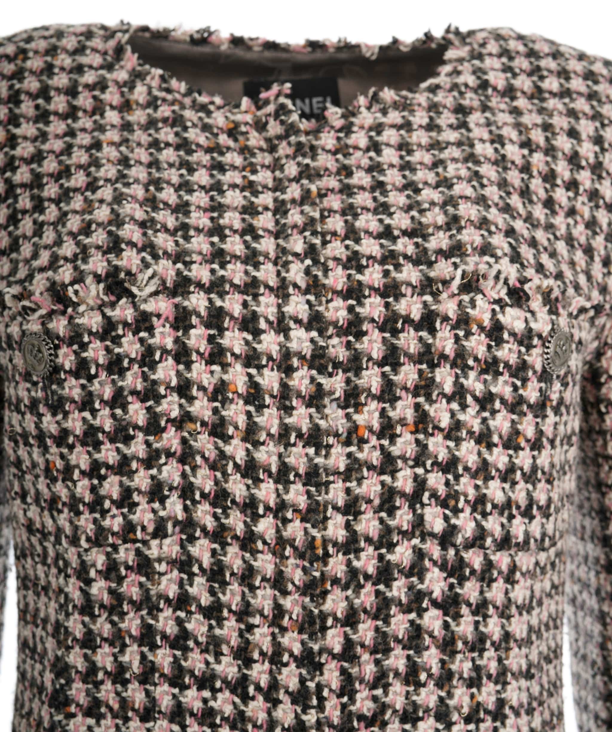 Chanel Chanel pink/brown houndstooth tweed zip jacket UKC1151