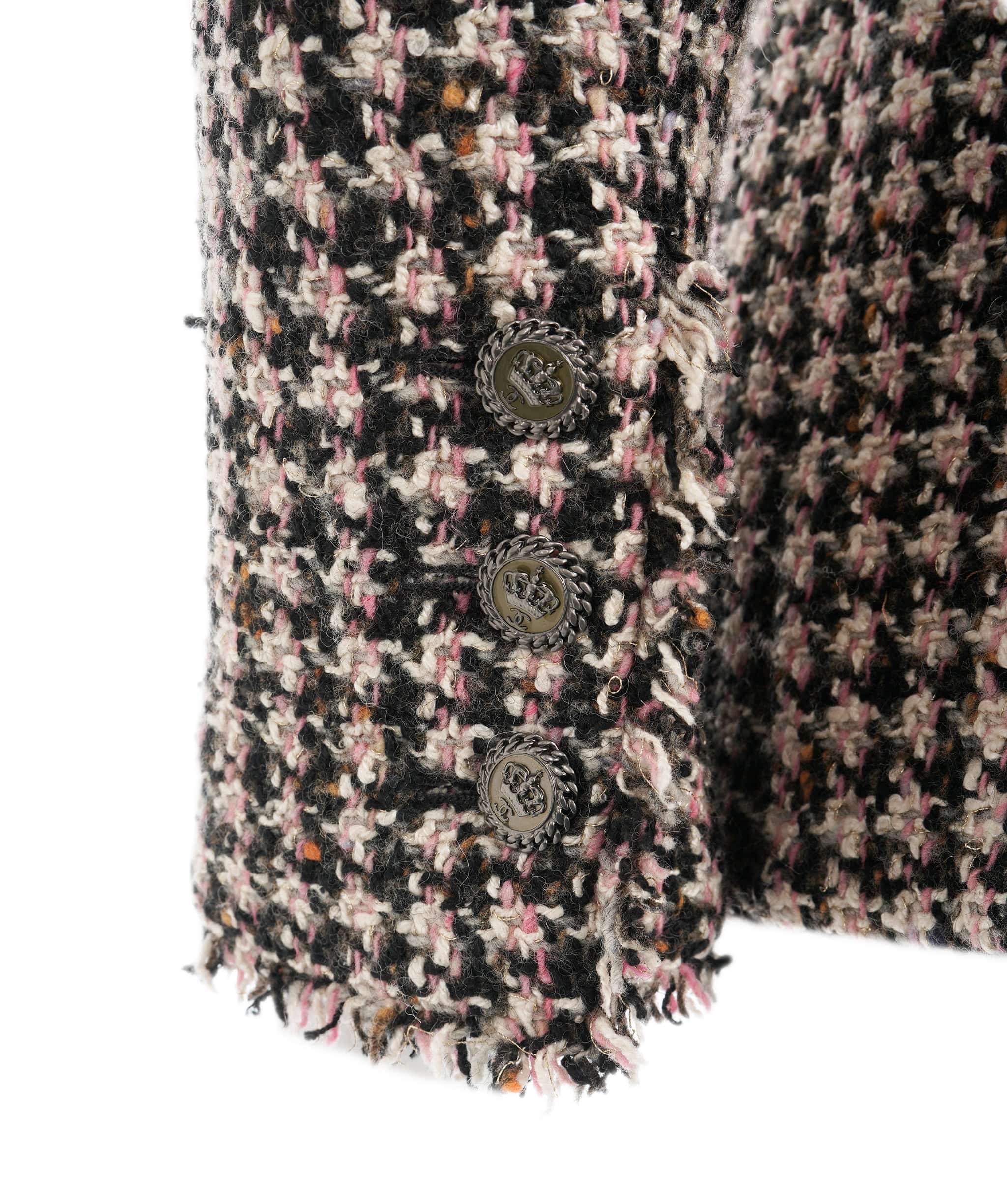 Chanel Chanel pink/brown houndstooth tweed zip jacket UKC1151