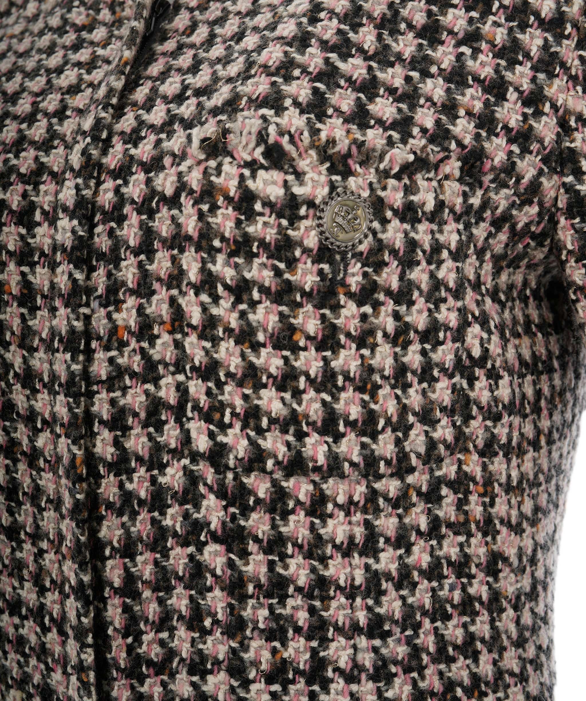 Chanel Chanel pink/brown houndstooth tweed zip jacket UKC1151