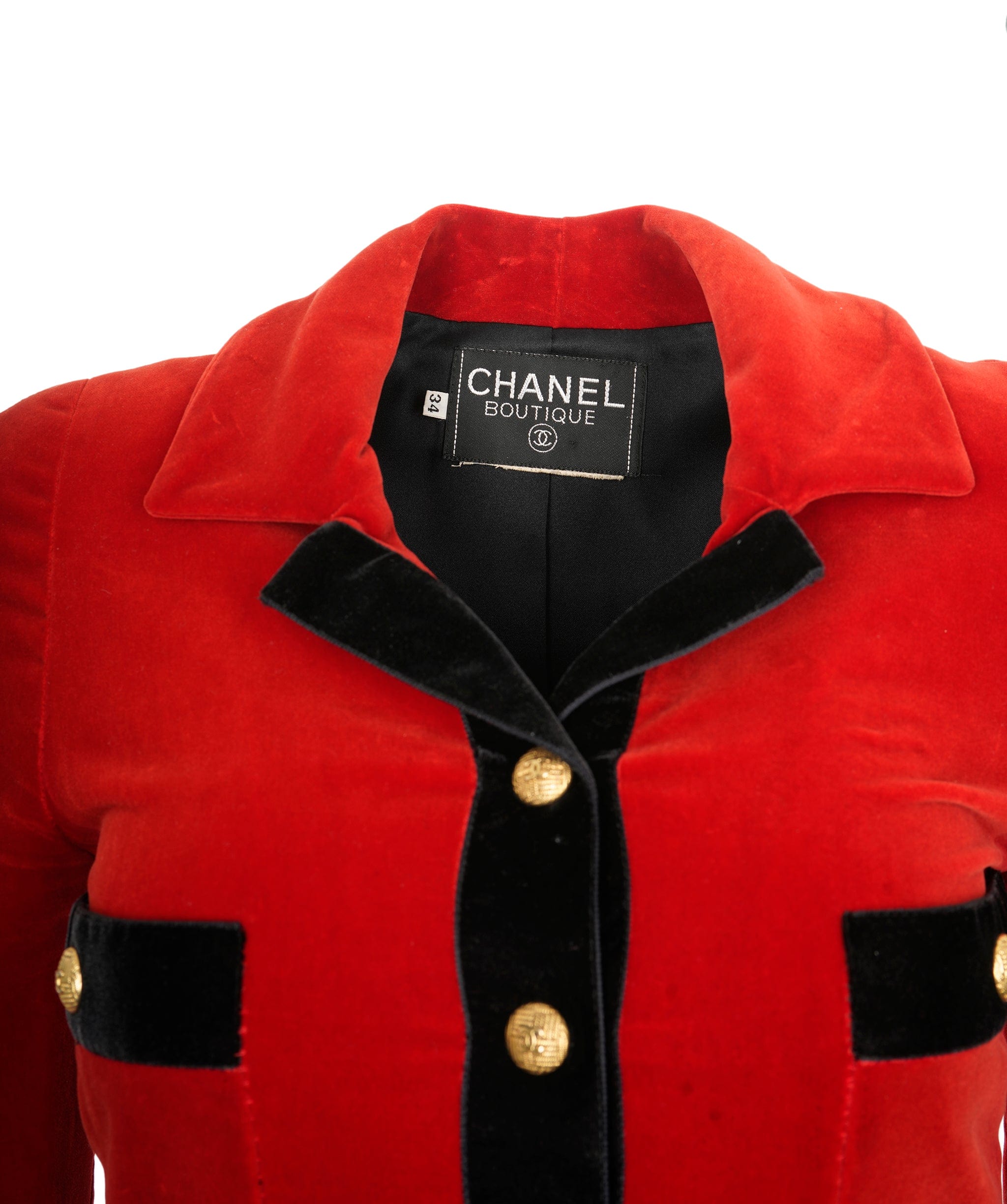 Chanel Chanel Red Velvet Black Trim Jacket ASL4541