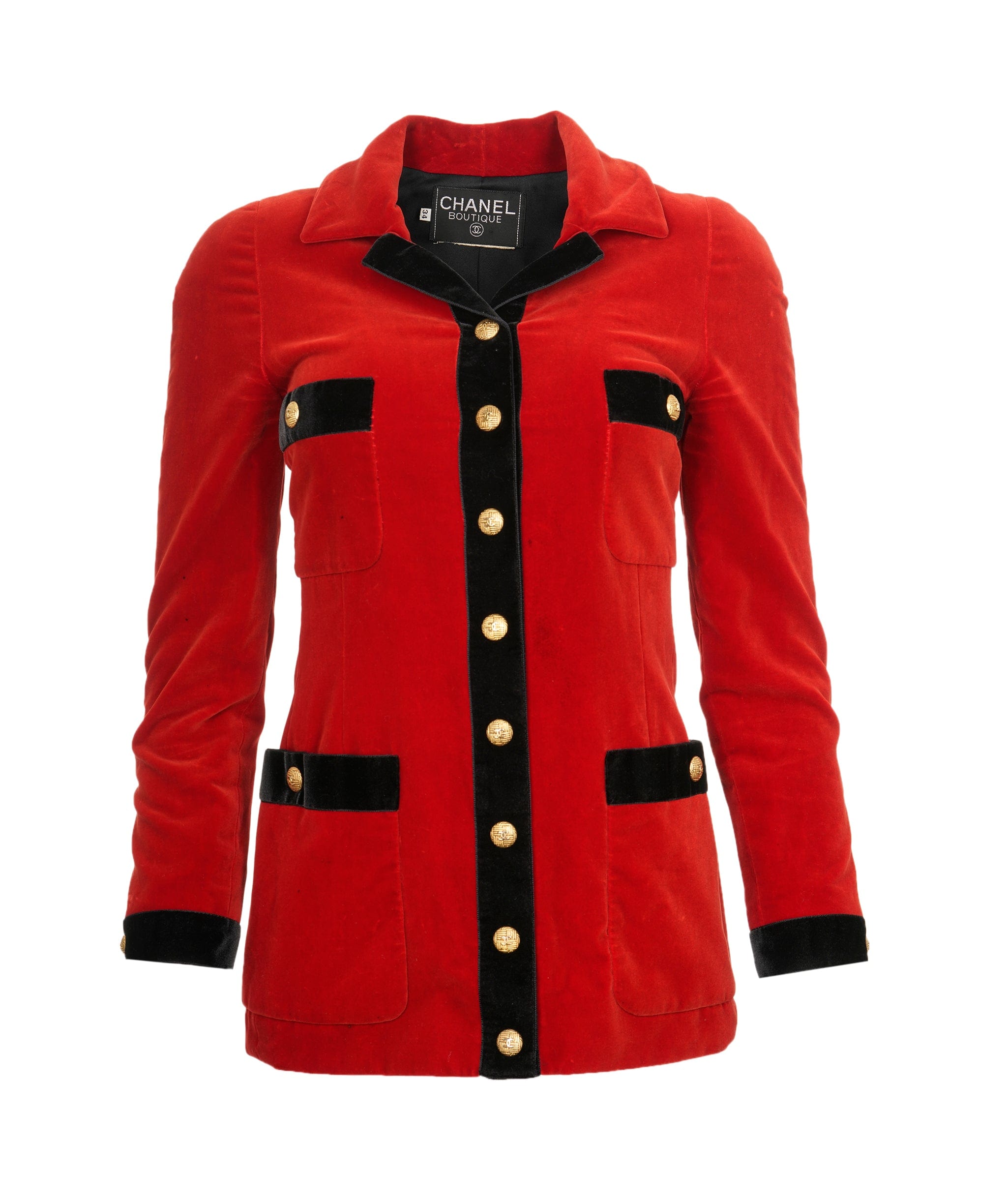 Chanel Chanel Red Velvet Black Trim Jacket ASL4541