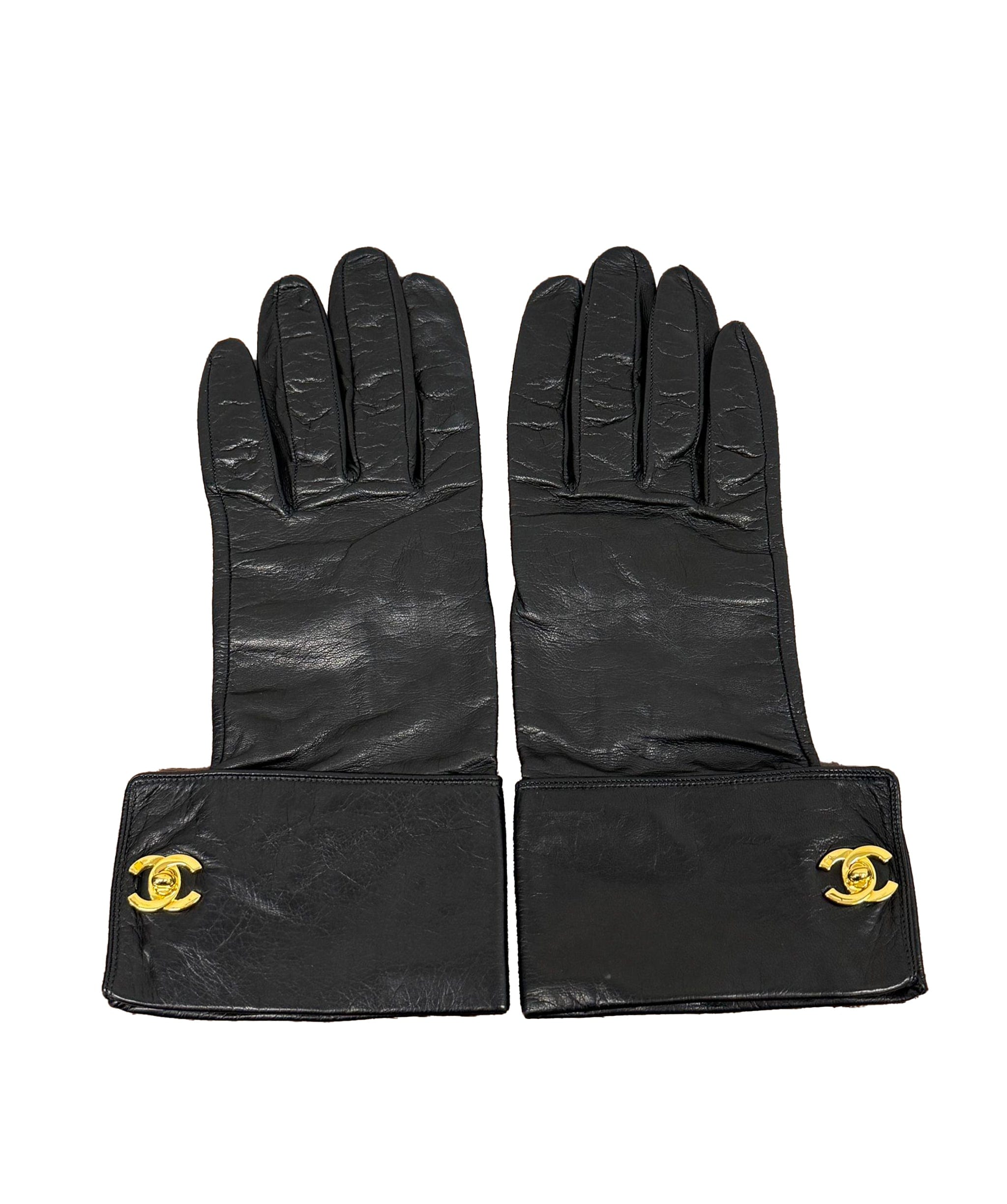 Chanel Chanel Turnlock CC Leather Gloves Black ASL9703