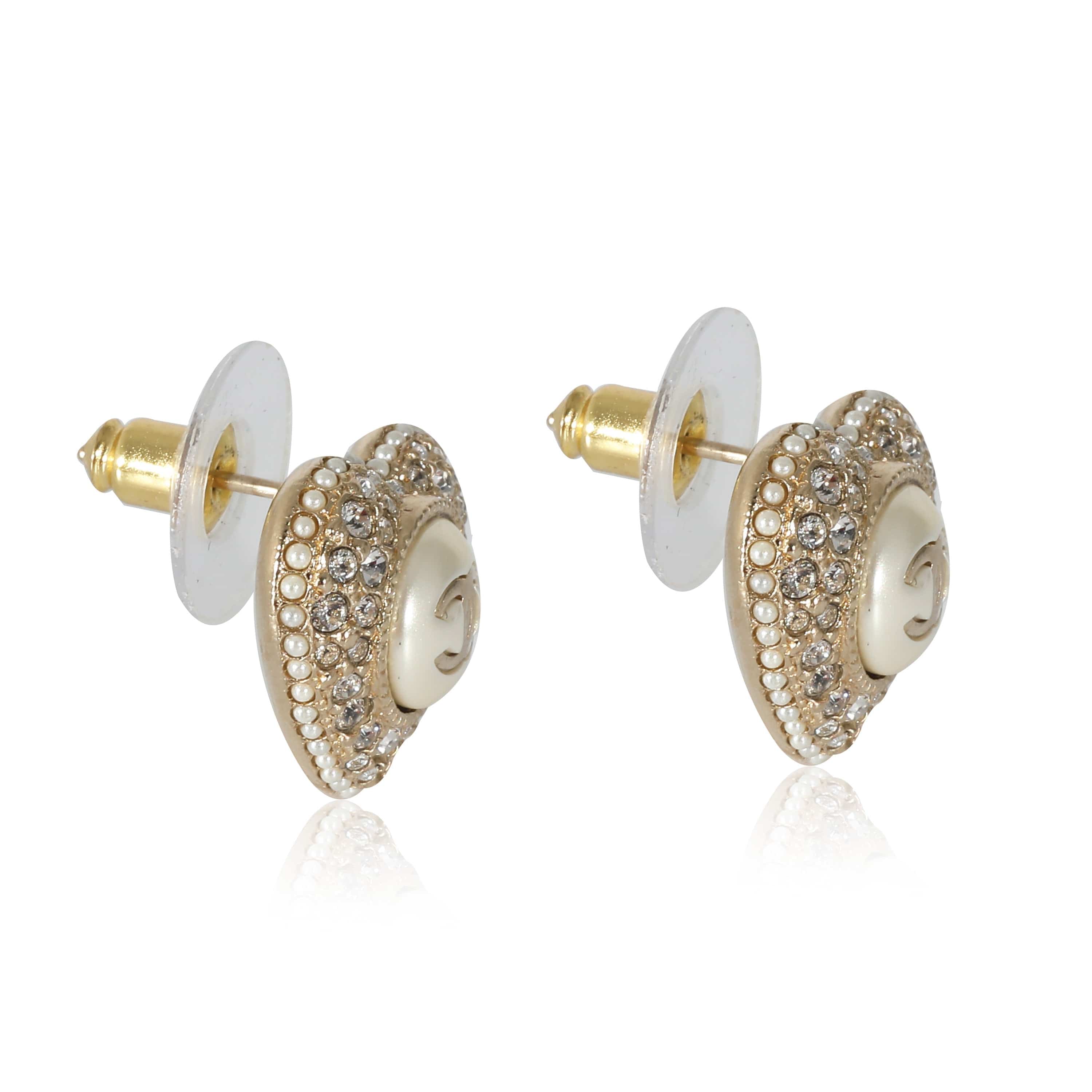 Chanel Chanel Gold Plated Heart Stud CC Earrings