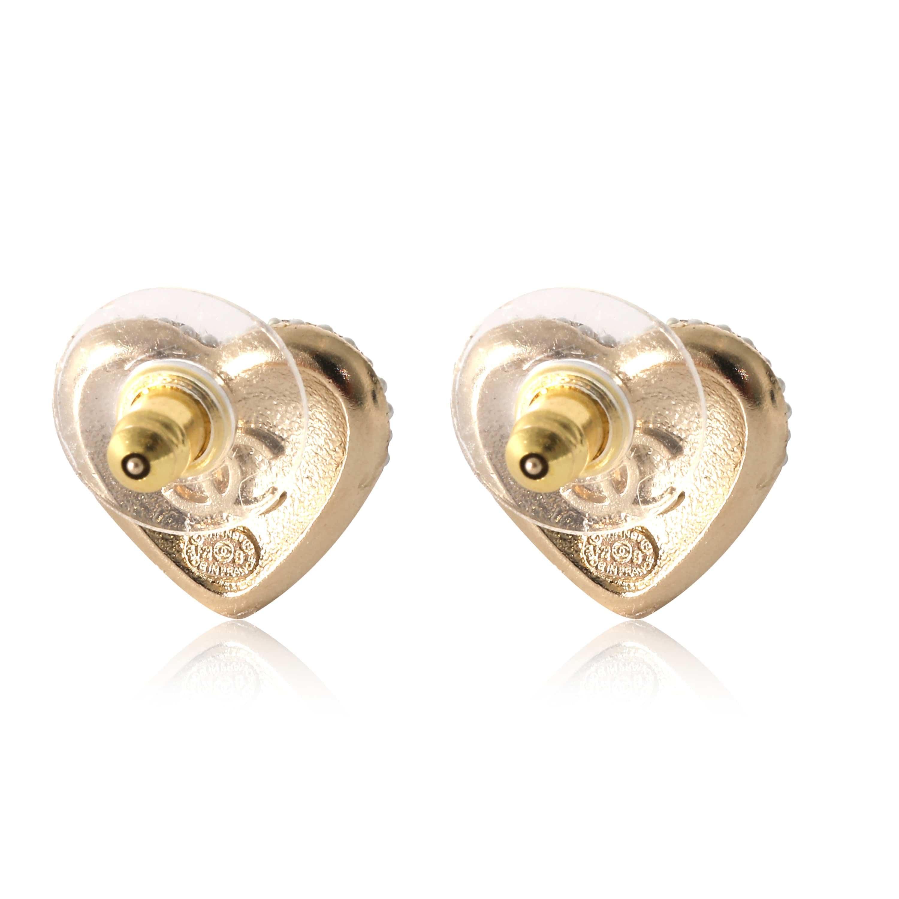 Chanel Chanel Gold Plated Heart Stud CC Earrings