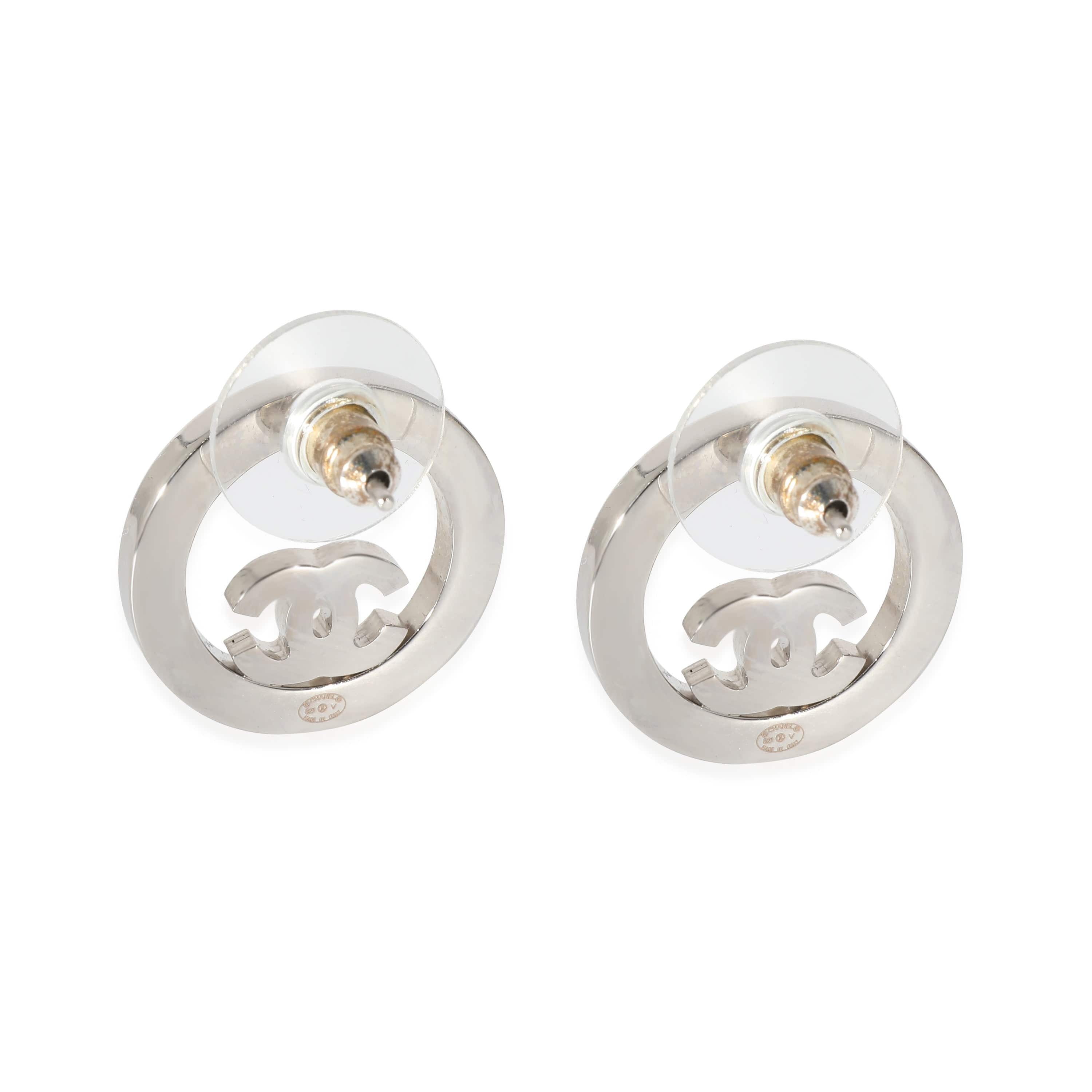 Chanel Silver Tone Chanel 2021 CC Strass Earrings