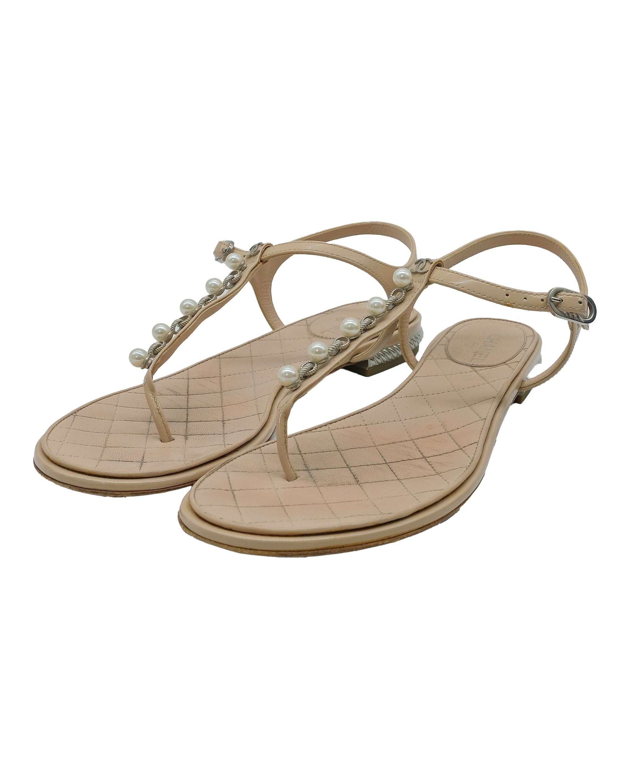 Chanel Chanel Beige Flat Sandals 36.5 C RJC3269