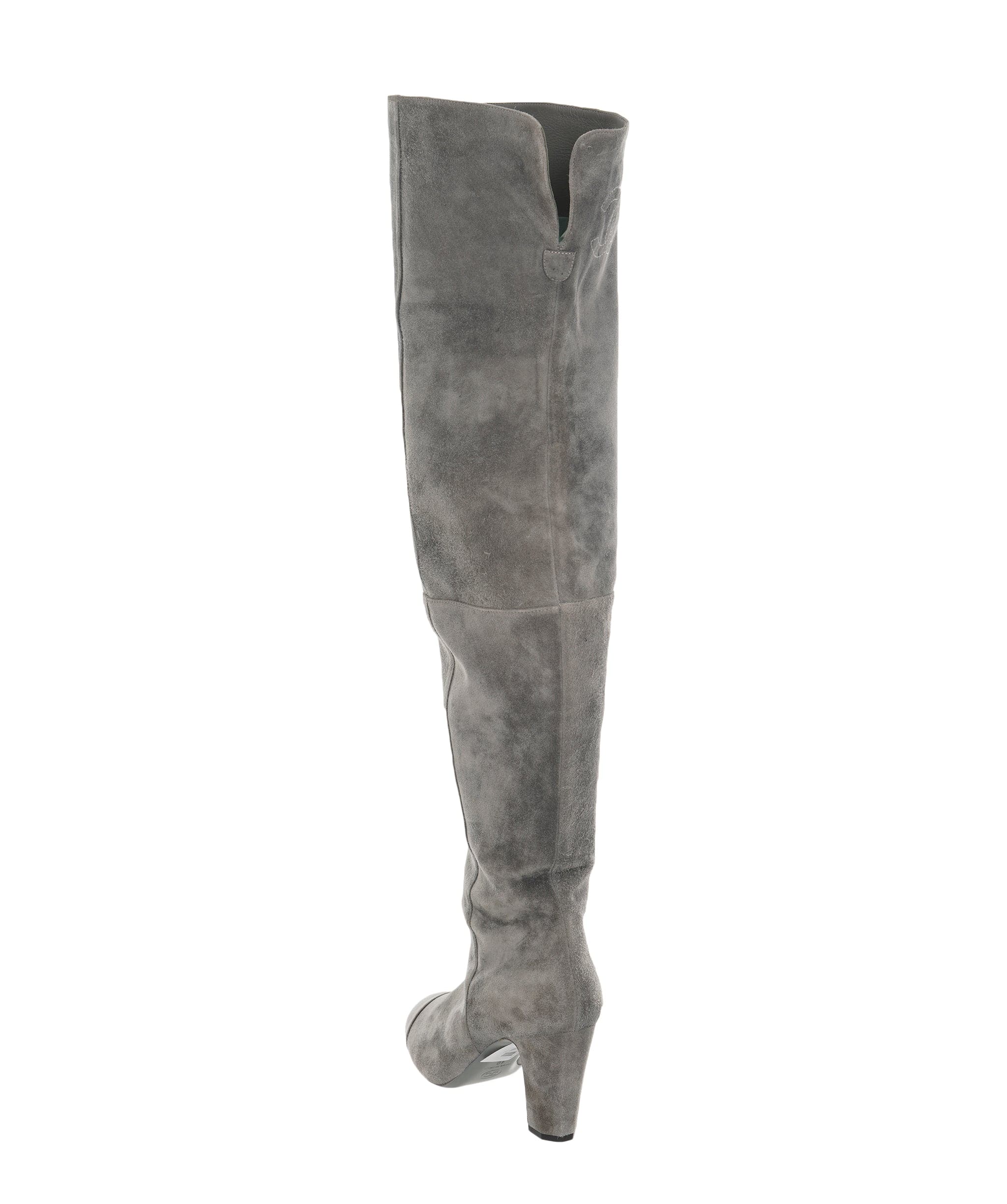 Chanel Chanel Grey Knee High Suede Boots 40  ALC1835