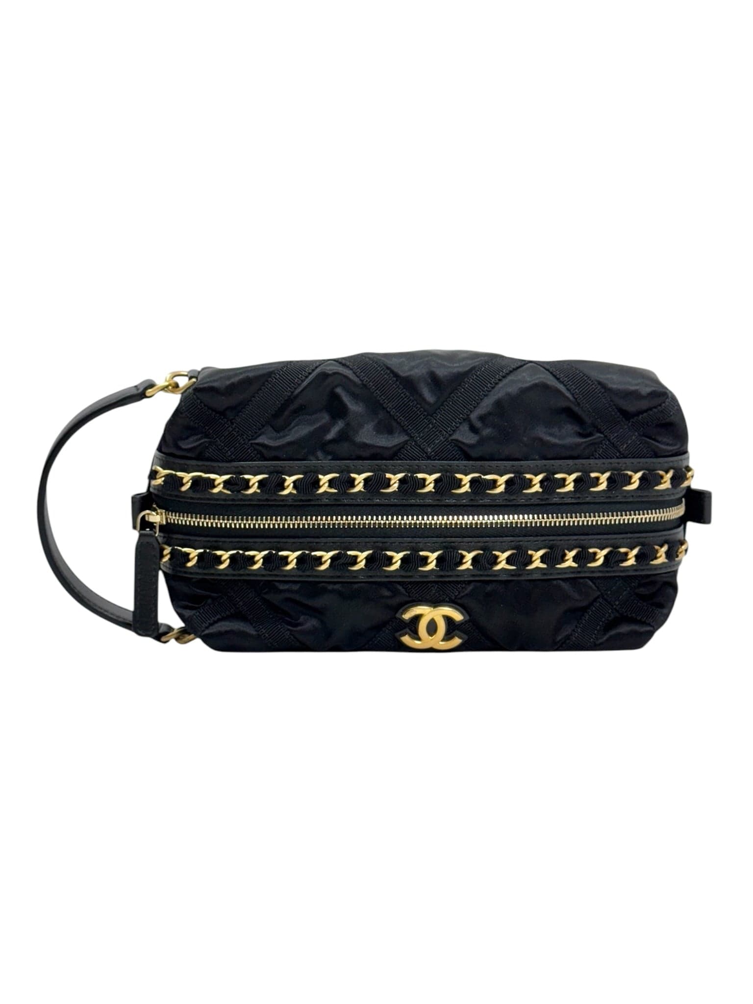 Chanel Chanel Black Fabric Pouch Bag with Gold Hardware