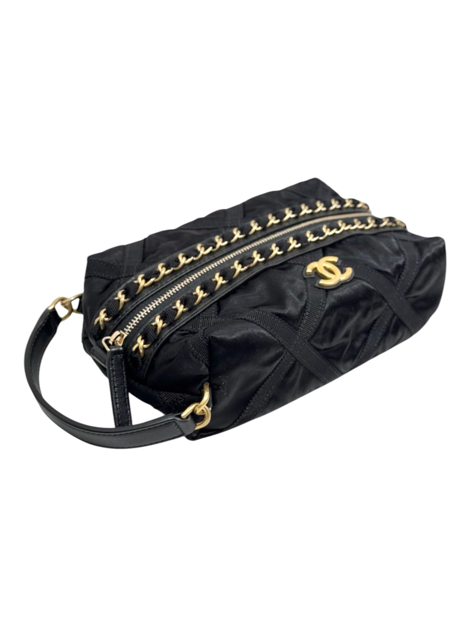 Chanel Chanel Black Fabric Pouch Bag with Gold Hardware