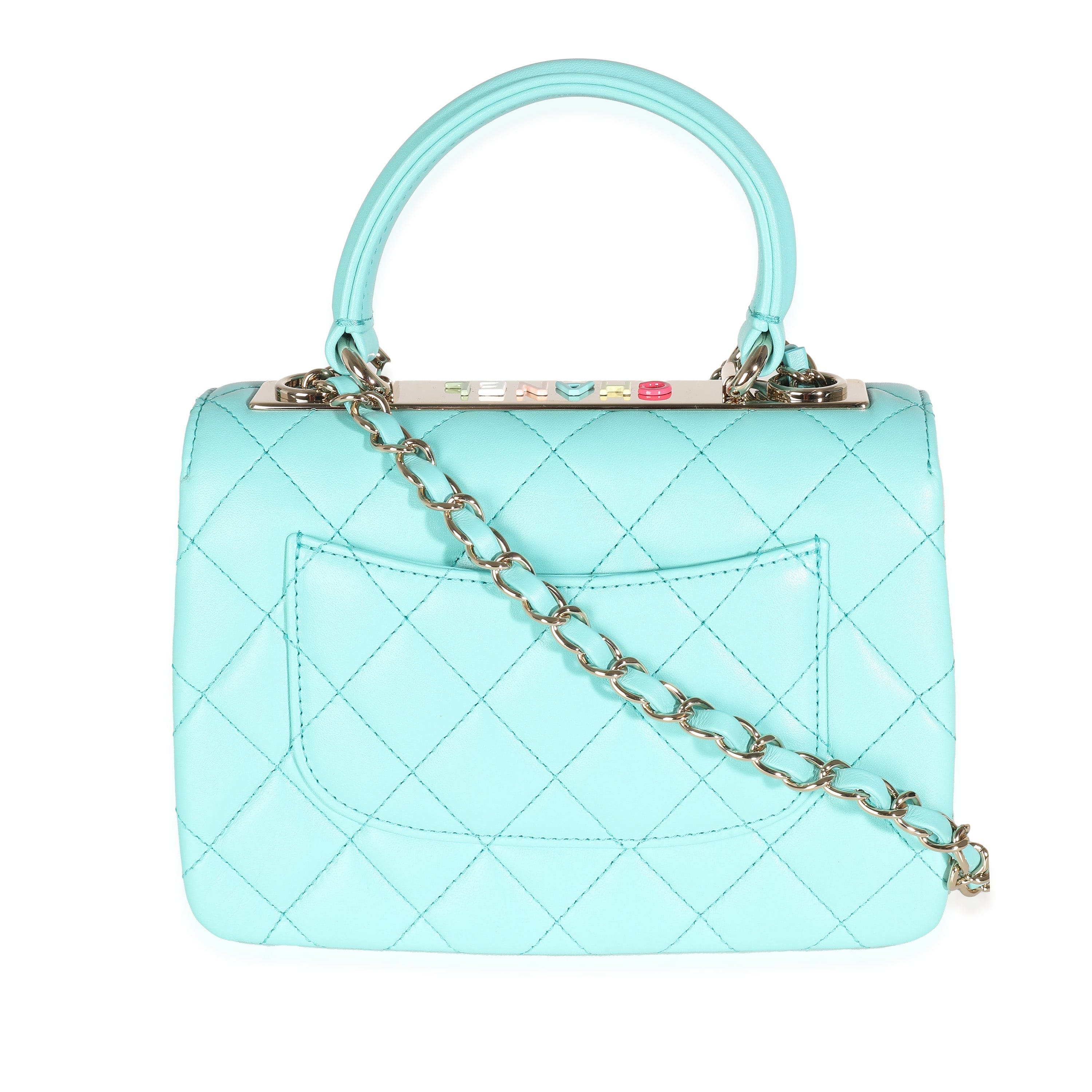 Chanel 24C Turquoise Quilted Lambskin Mini Trendy Top Handle