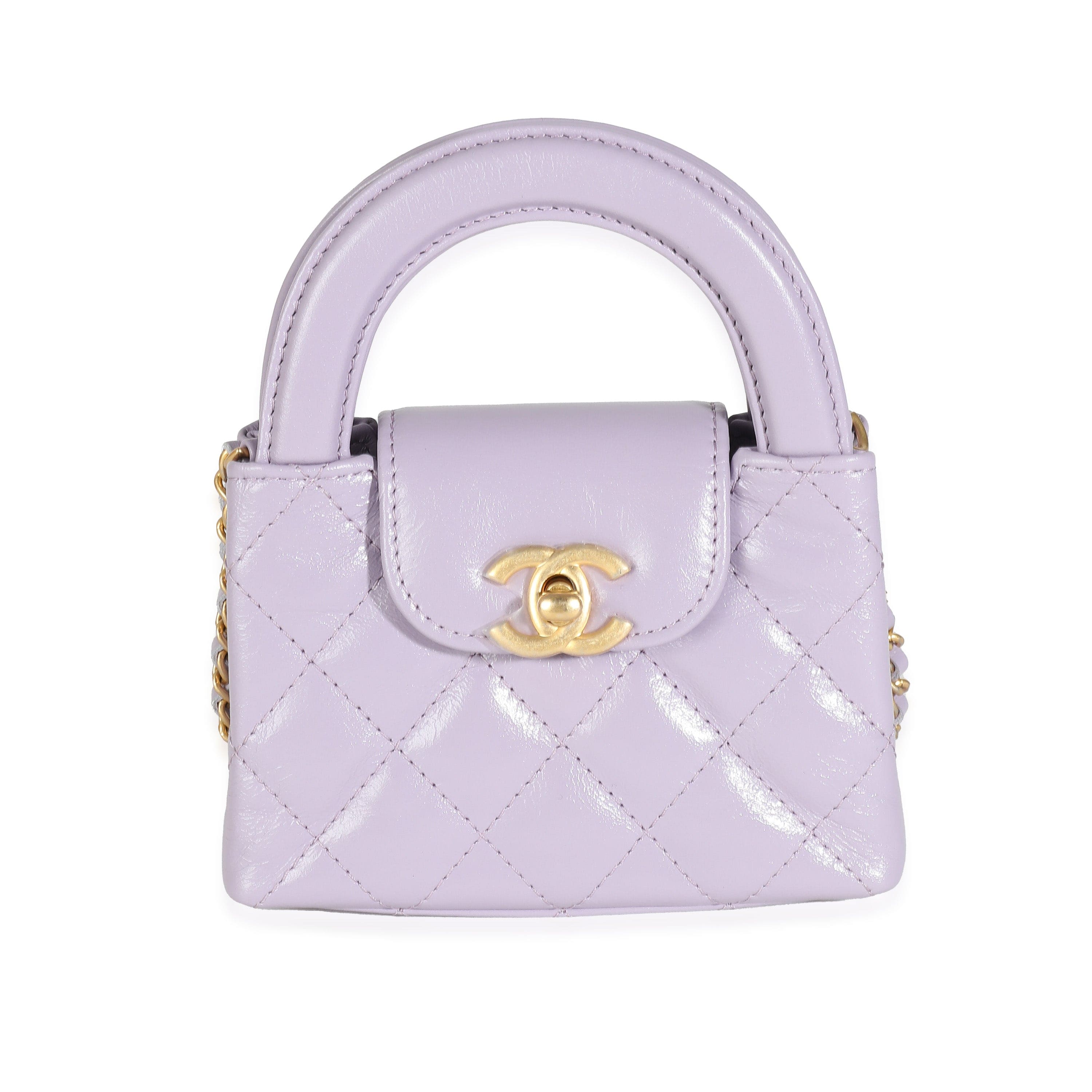 Chanel 24P Light Purple Quilted Shiny Aged Calfskin Mini Nano Kelly Shopper