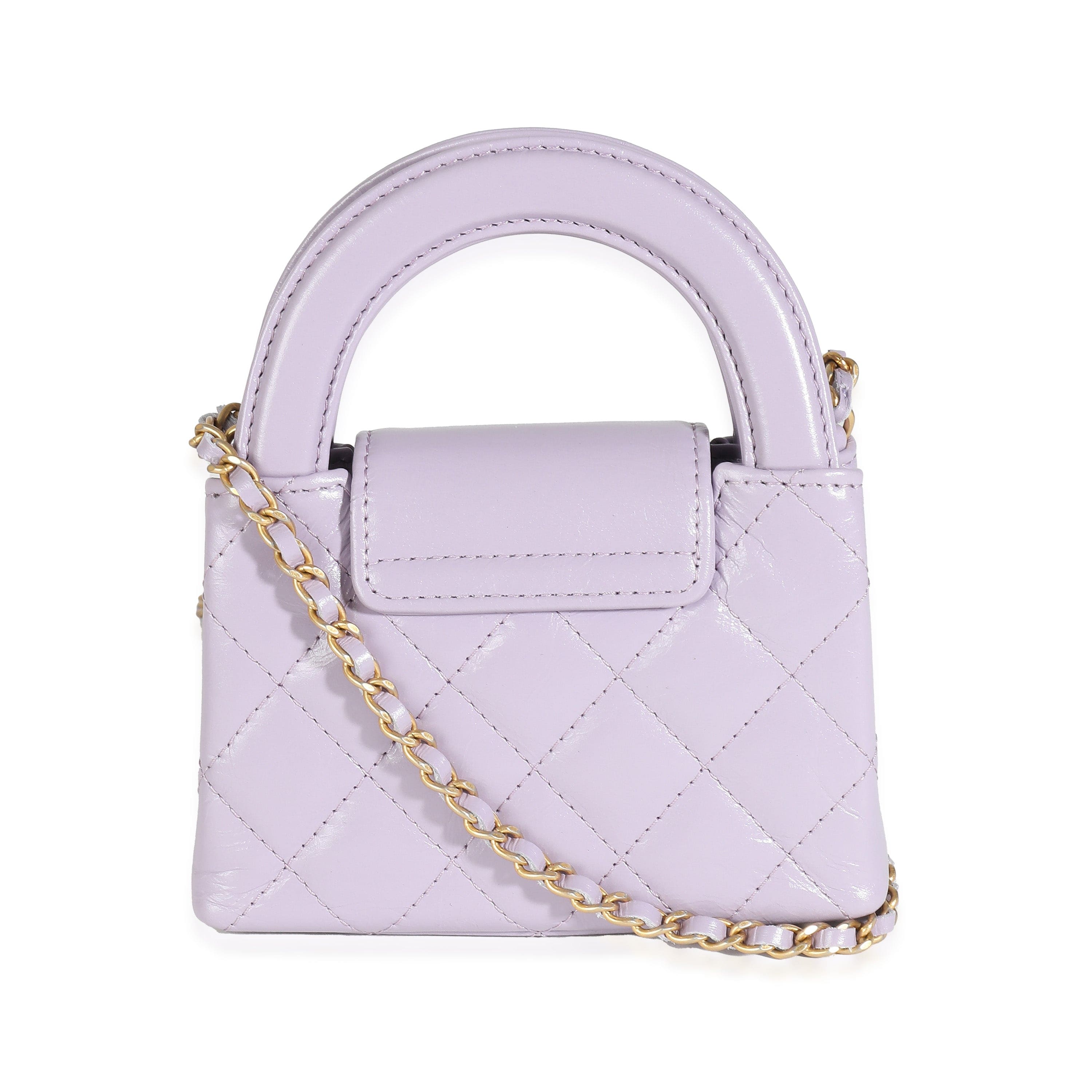 Chanel 24P Light Purple Quilted Shiny Aged Calfskin Mini Nano Kelly Shopper