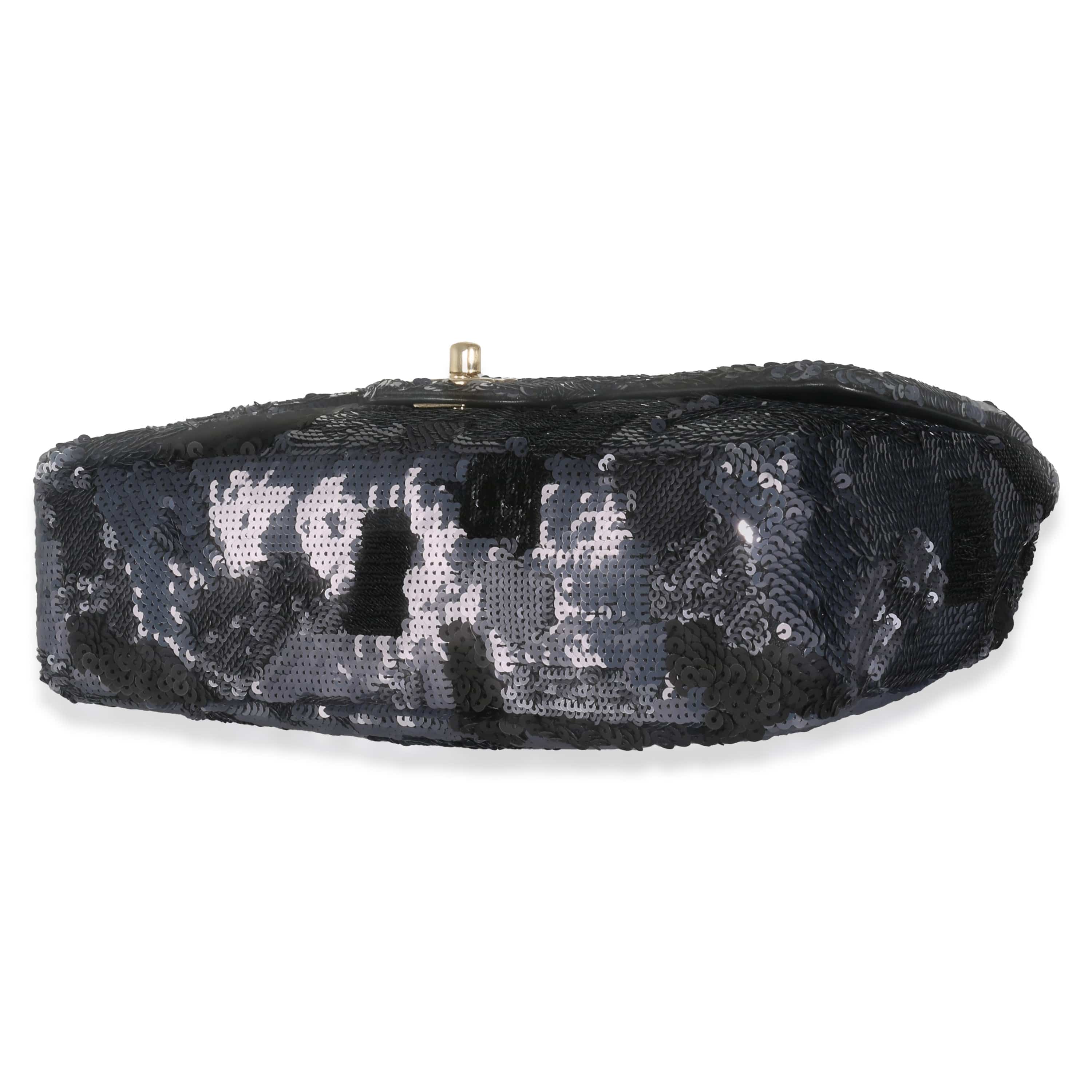 Chanel Black Navy Camo Sequin Medium Single Flap Bag