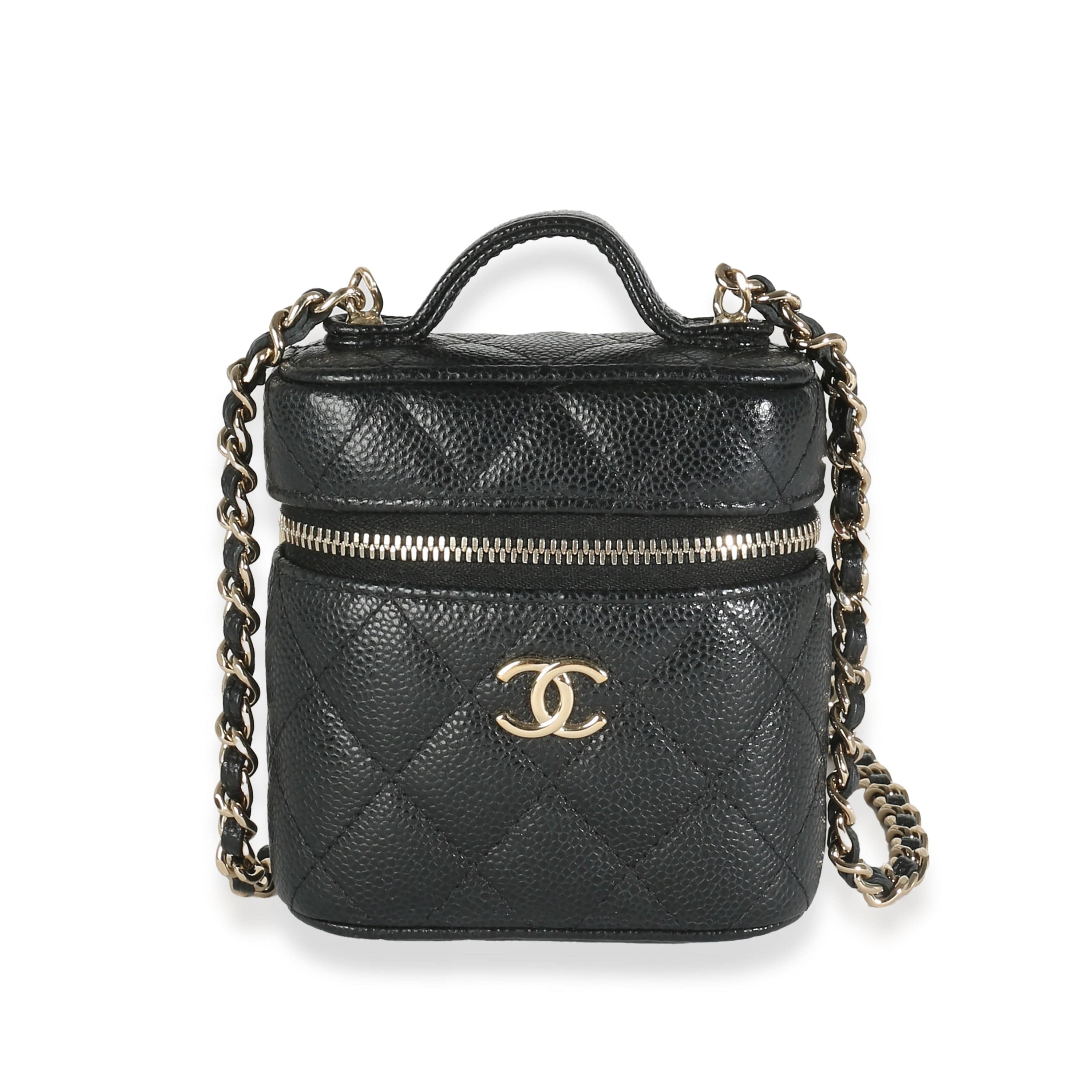 Chanel Black Quilted Caviar Small Handle With Care Vanity Case