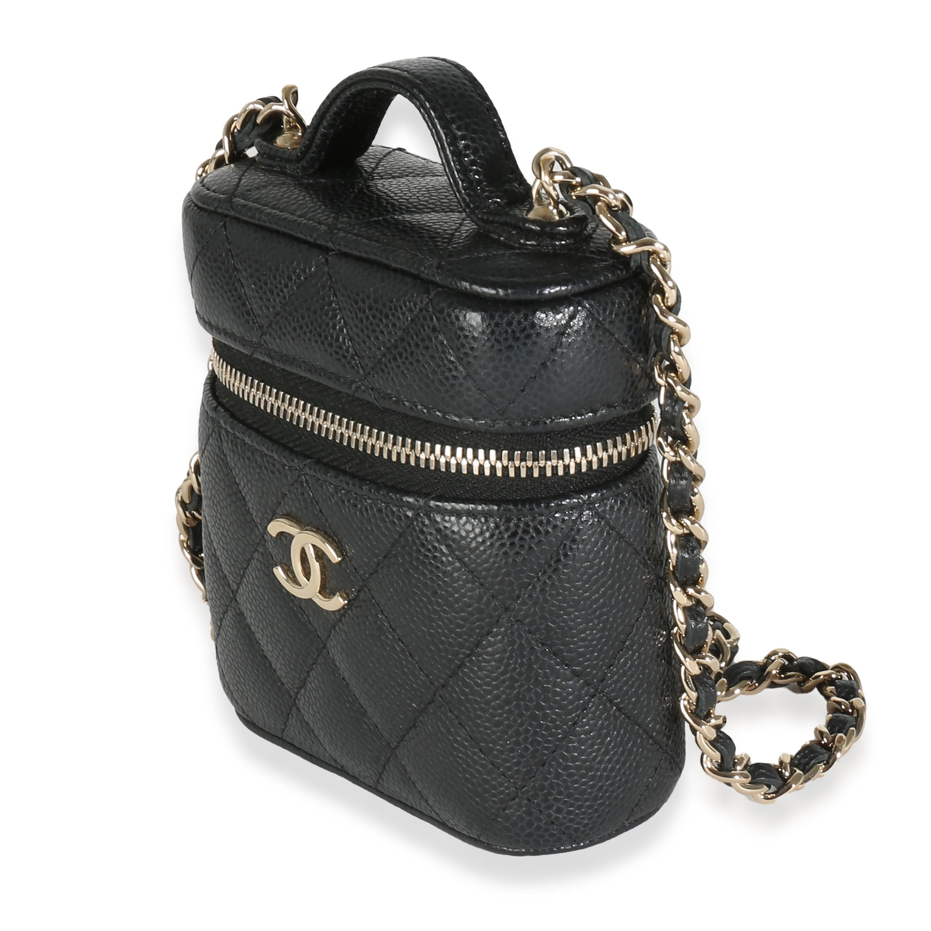 Chanel Black Quilted Caviar Small Handle With Care Vanity Case