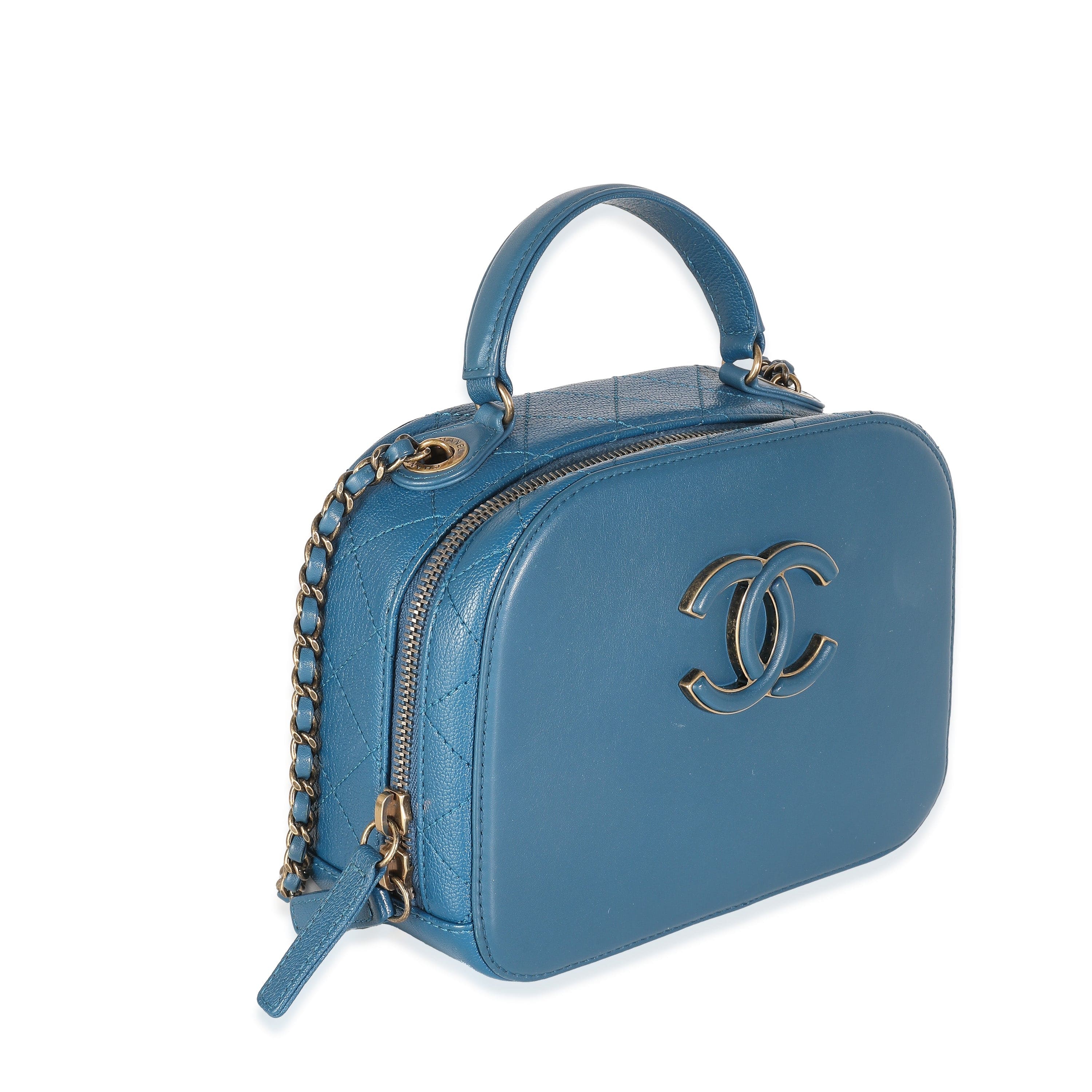 Chanel Blue Calfskin Quilted Goatskin Coco Curve Vanity Case