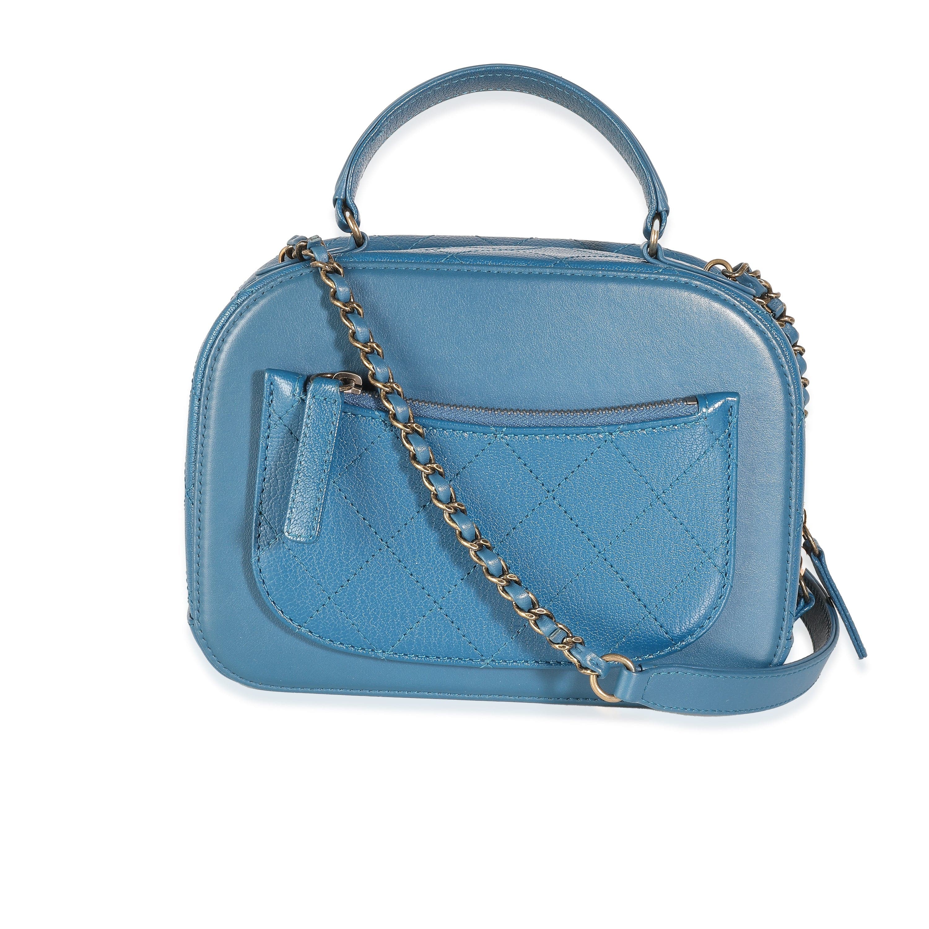 Chanel Blue Calfskin Quilted Goatskin Coco Curve Vanity Case