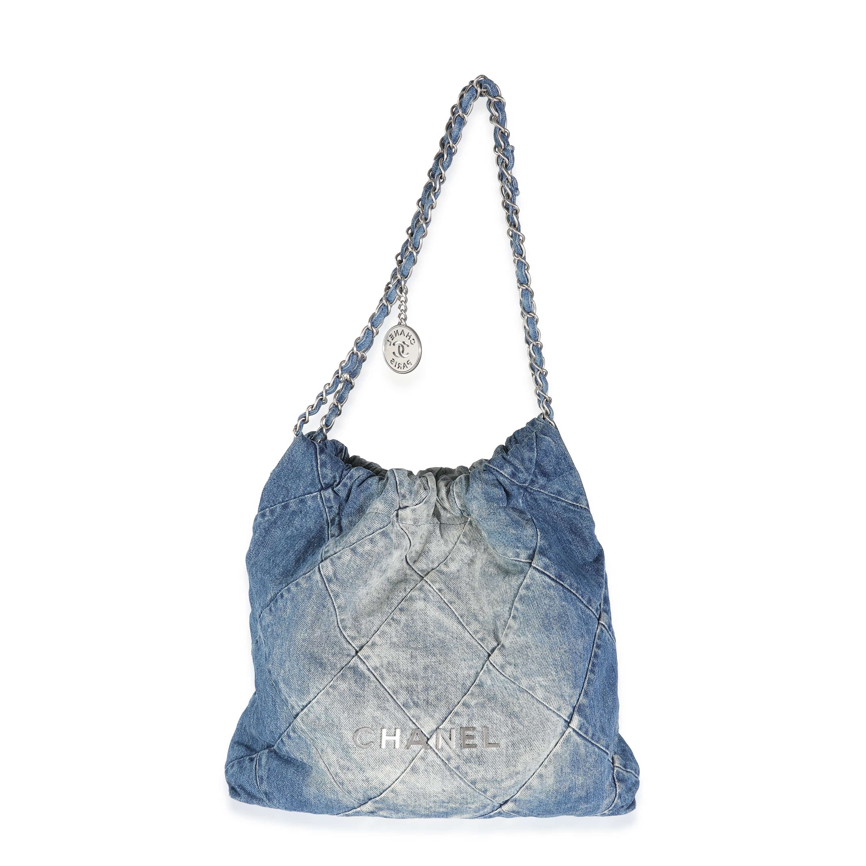 Chanel Blue Quilted Denim Medium Chanel 22 Hobo