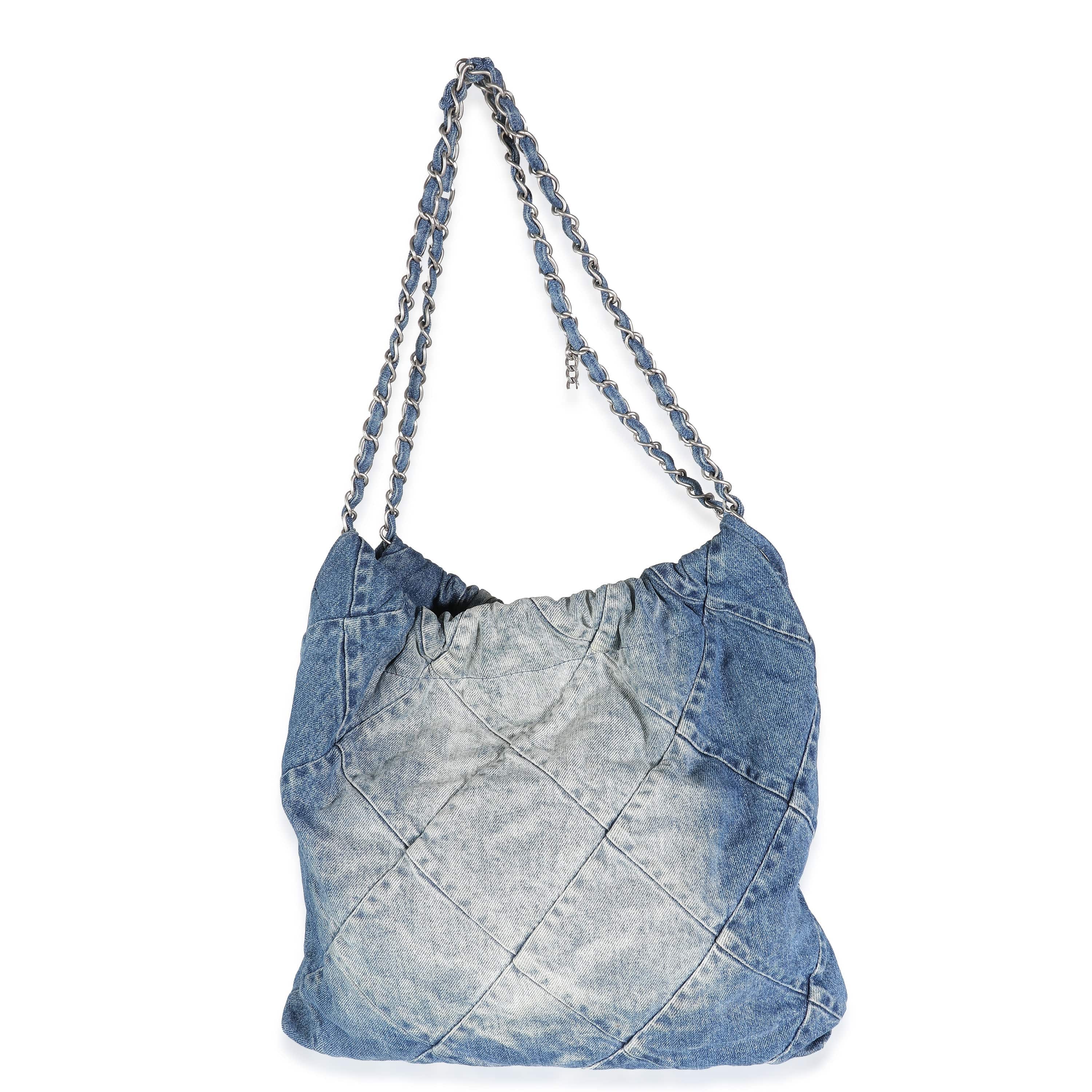 Chanel Blue Quilted Denim Medium Chanel 22 Hobo