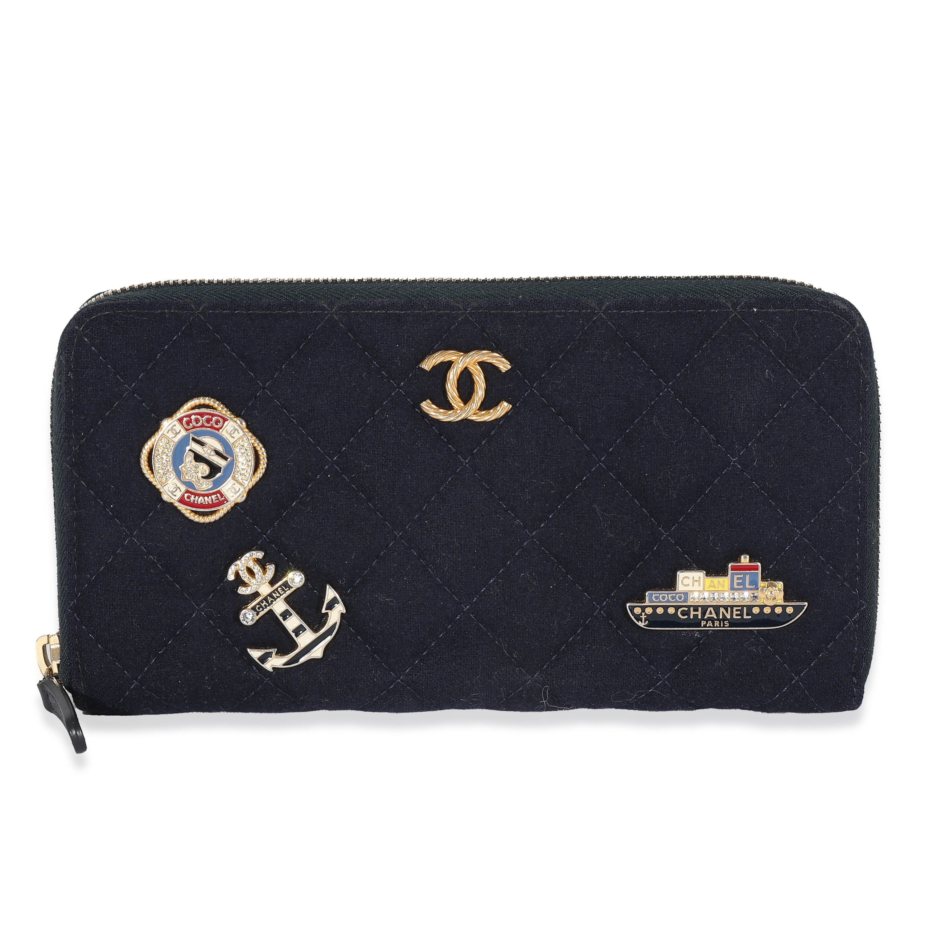 Chanel Chanel 18A Navy Fabric Charming Long Continental Zip Wallet