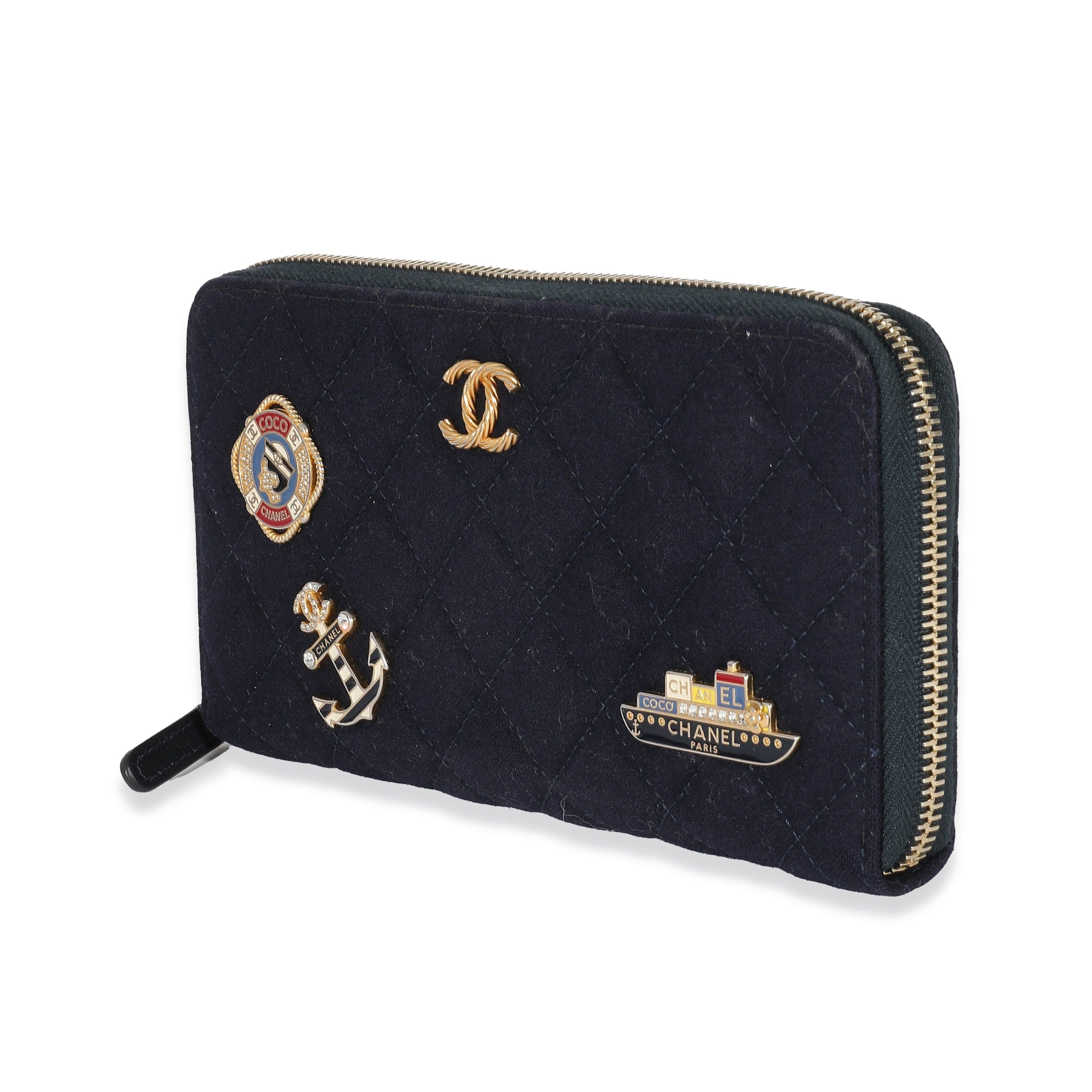 Chanel Chanel 18A Navy Fabric Charming Long Continental Zip Wallet