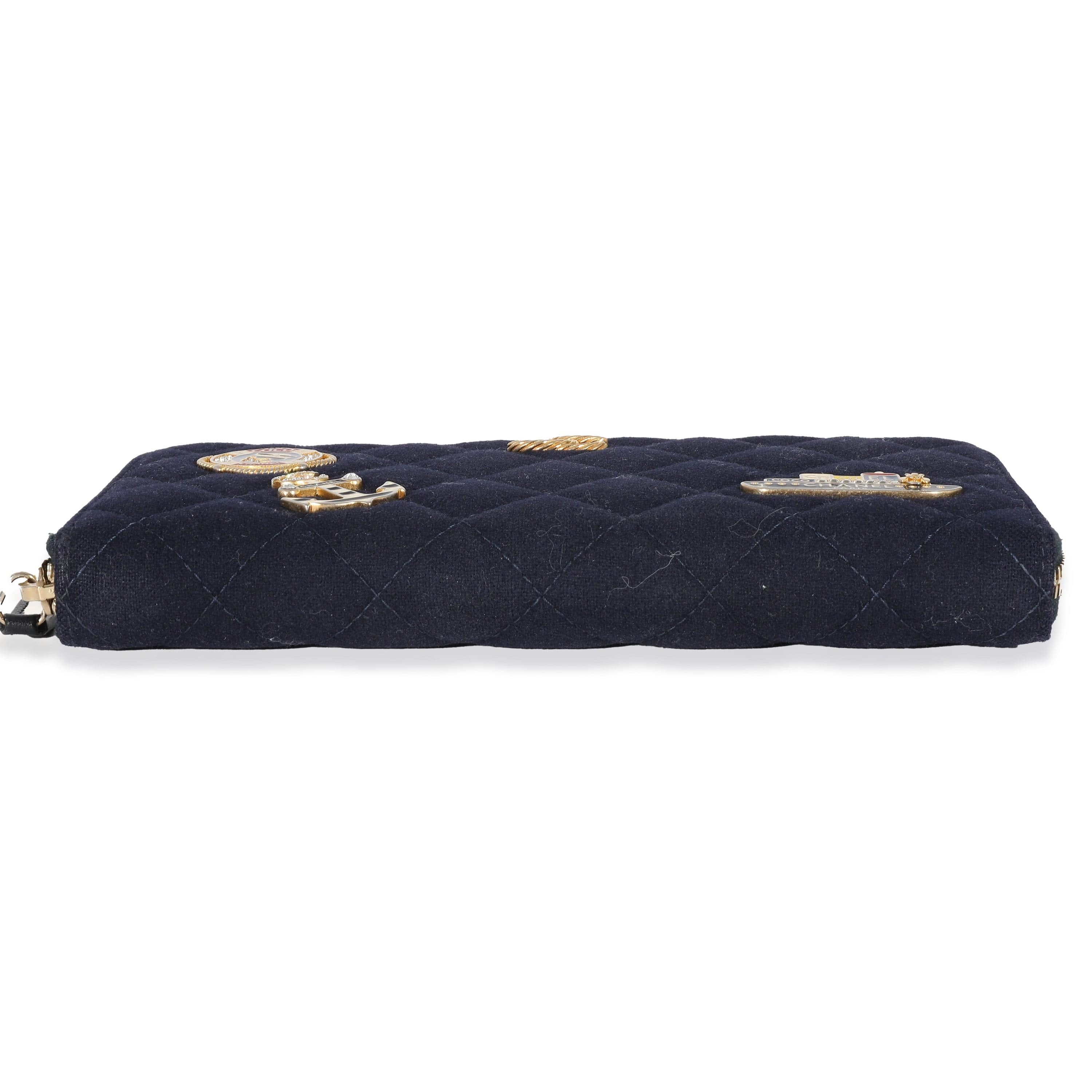 Chanel Chanel 18A Navy Fabric Charming Long Continental Zip Wallet