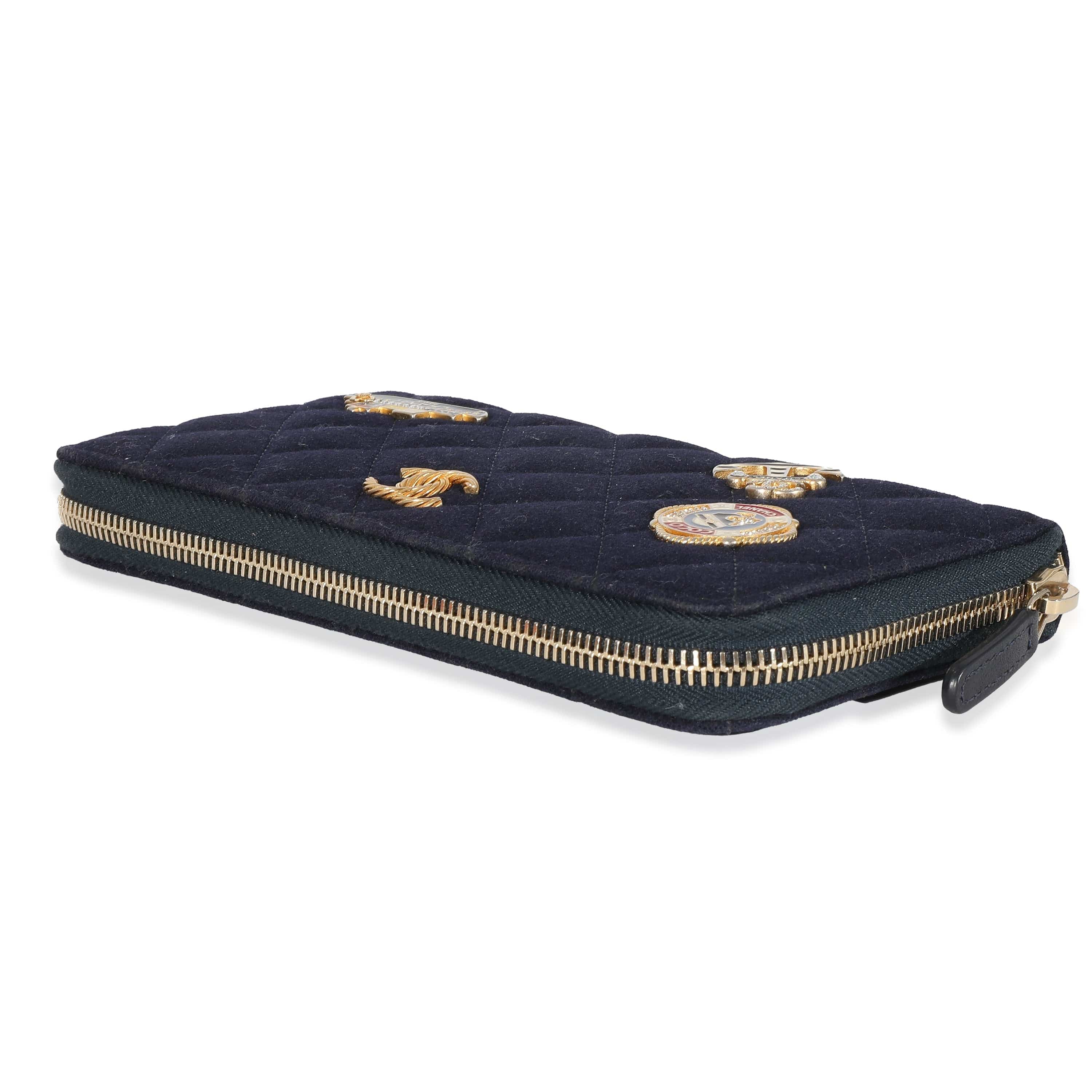 Chanel Chanel 18A Navy Fabric Charming Long Continental Zip Wallet